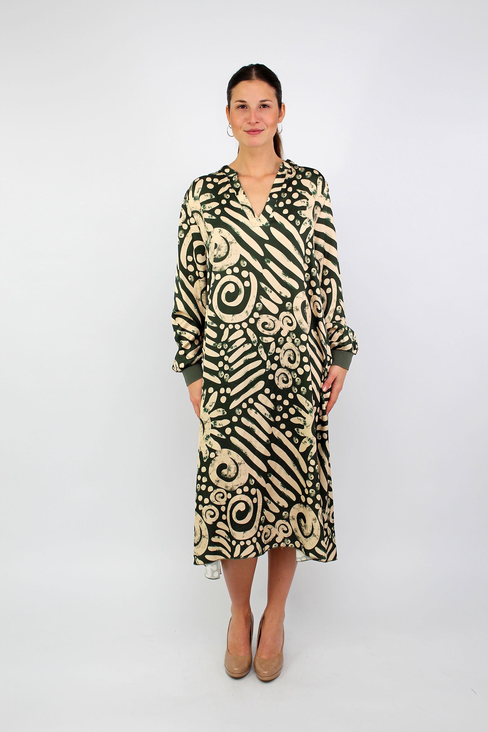 Seidenkleid mit Print - Khaki