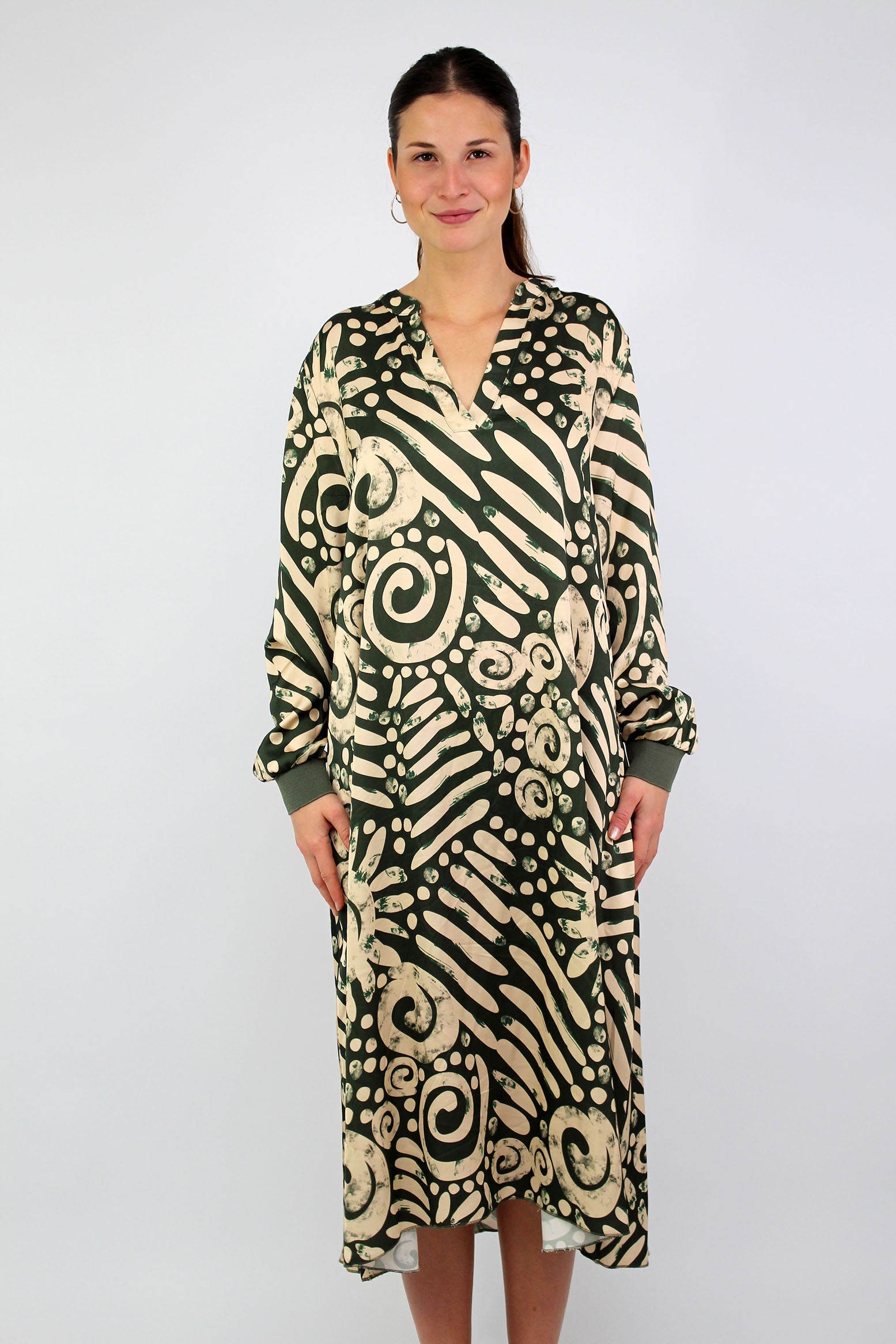 Seidenkleid mit Print - Khaki