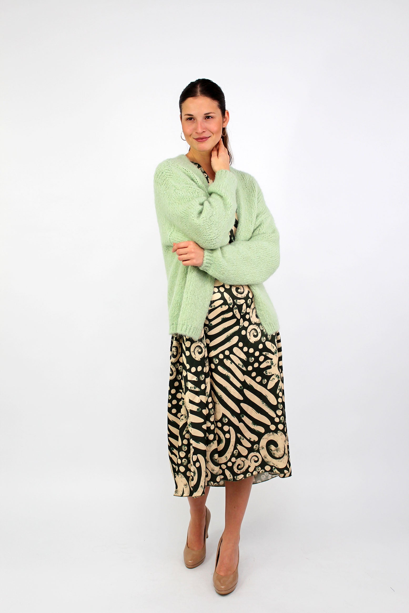 Seidenkleid mit Print - Khaki