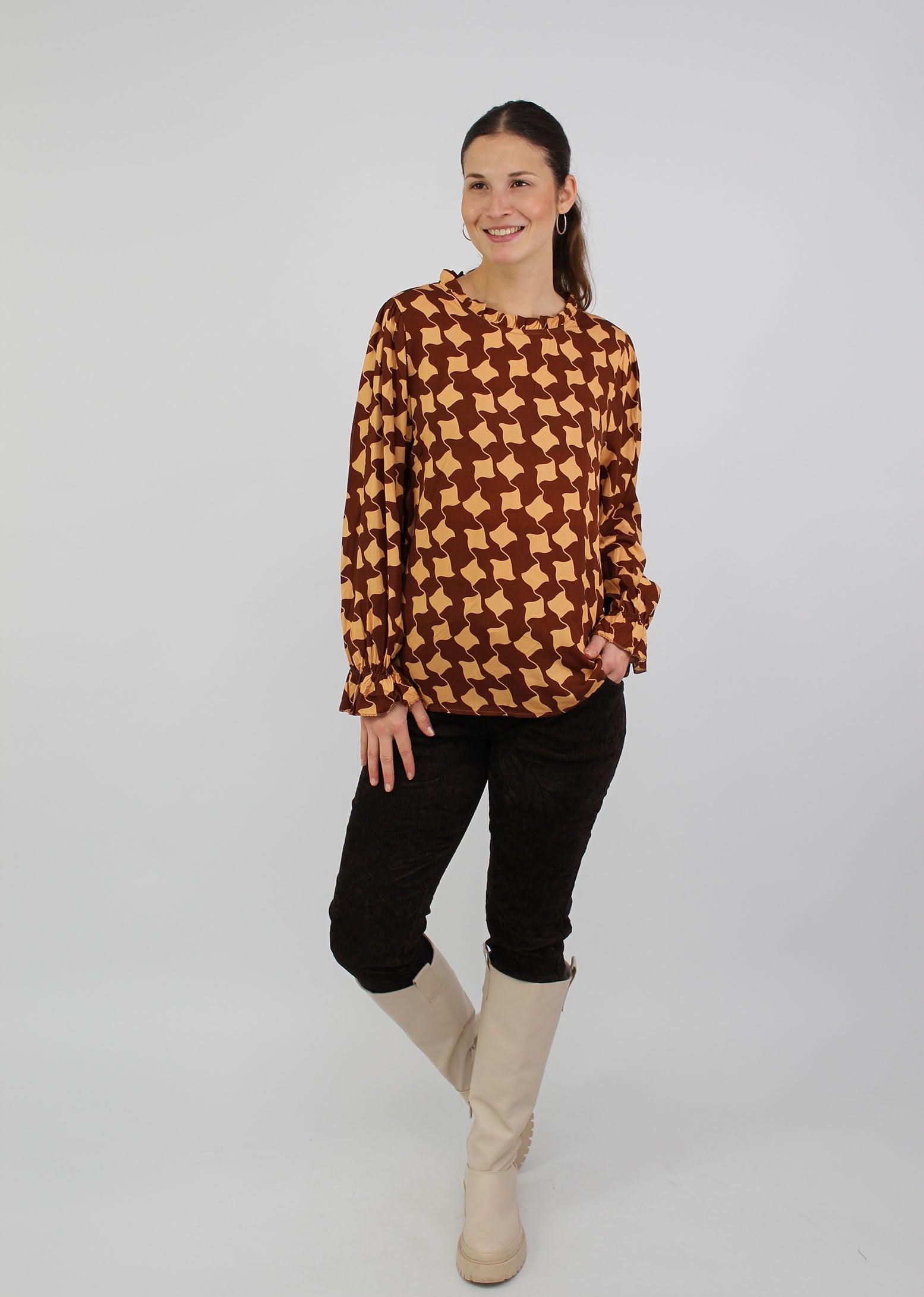 Bluse mit Grafikmuster - Braun/Beige