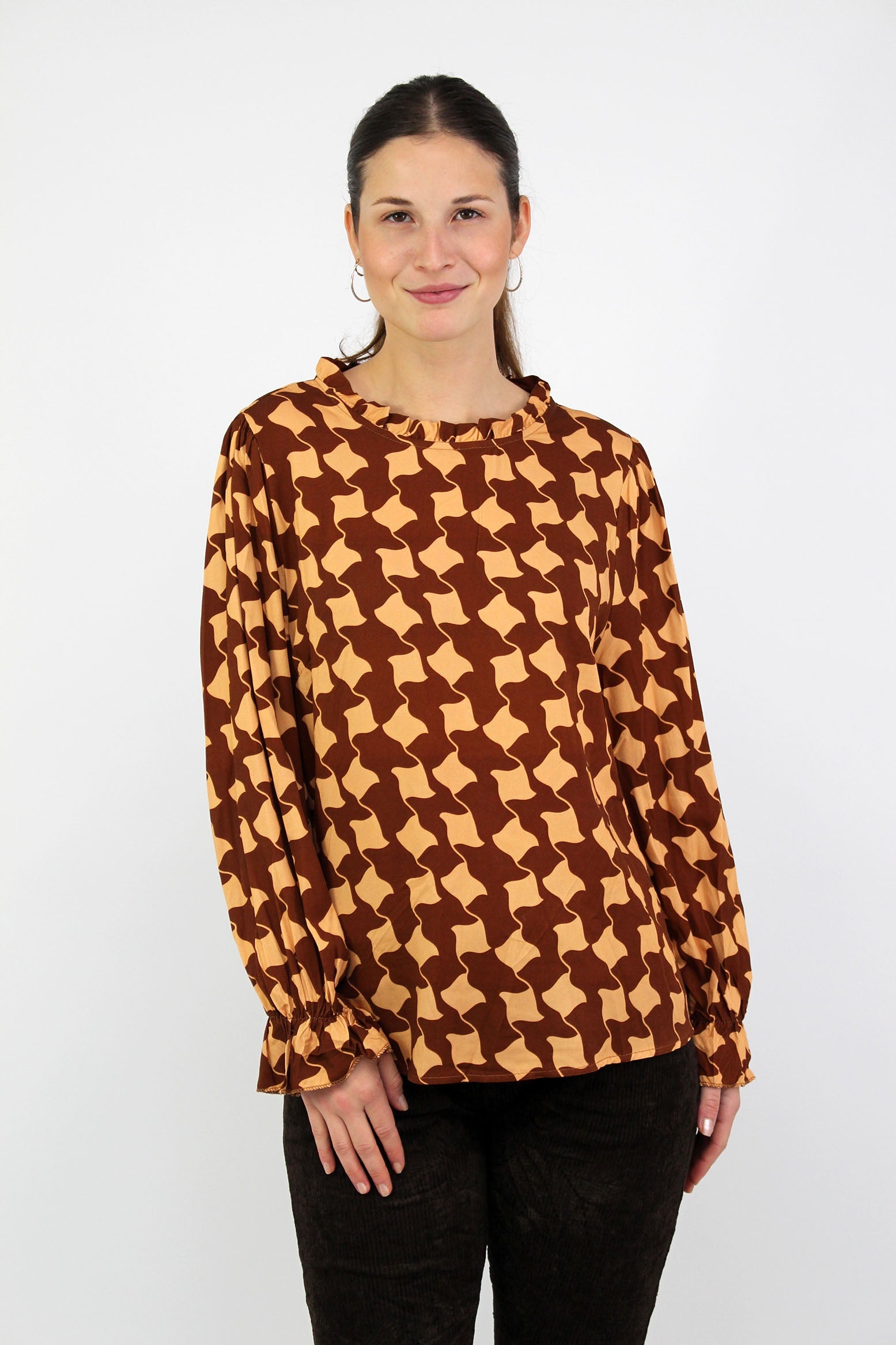 Bluse mit Grafikmuster - Braun/Beige