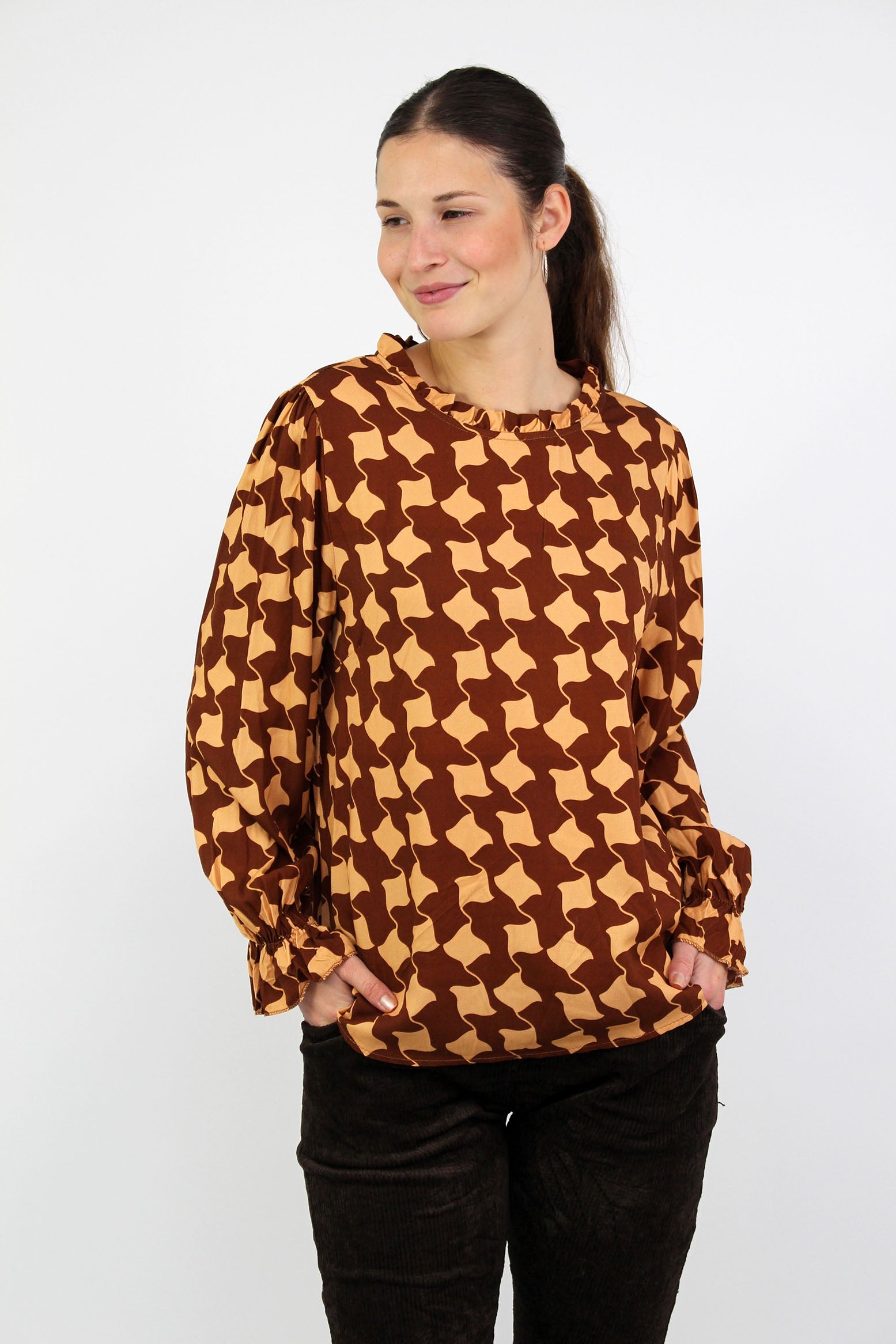 Bluse mit Grafikmuster - Braun/Beige