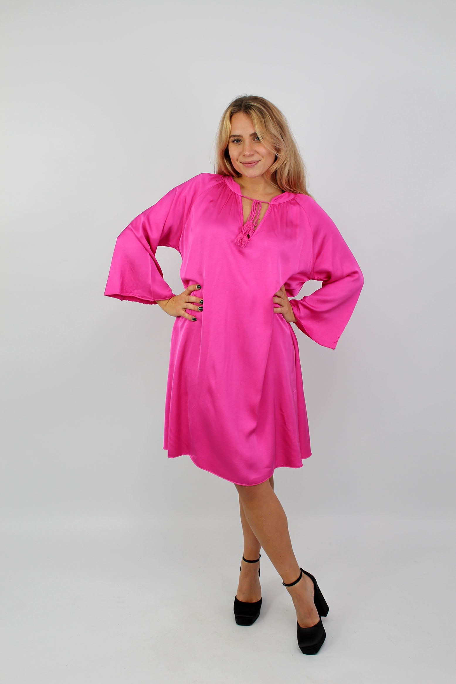 Seidenkleid mit Kordel - Pink