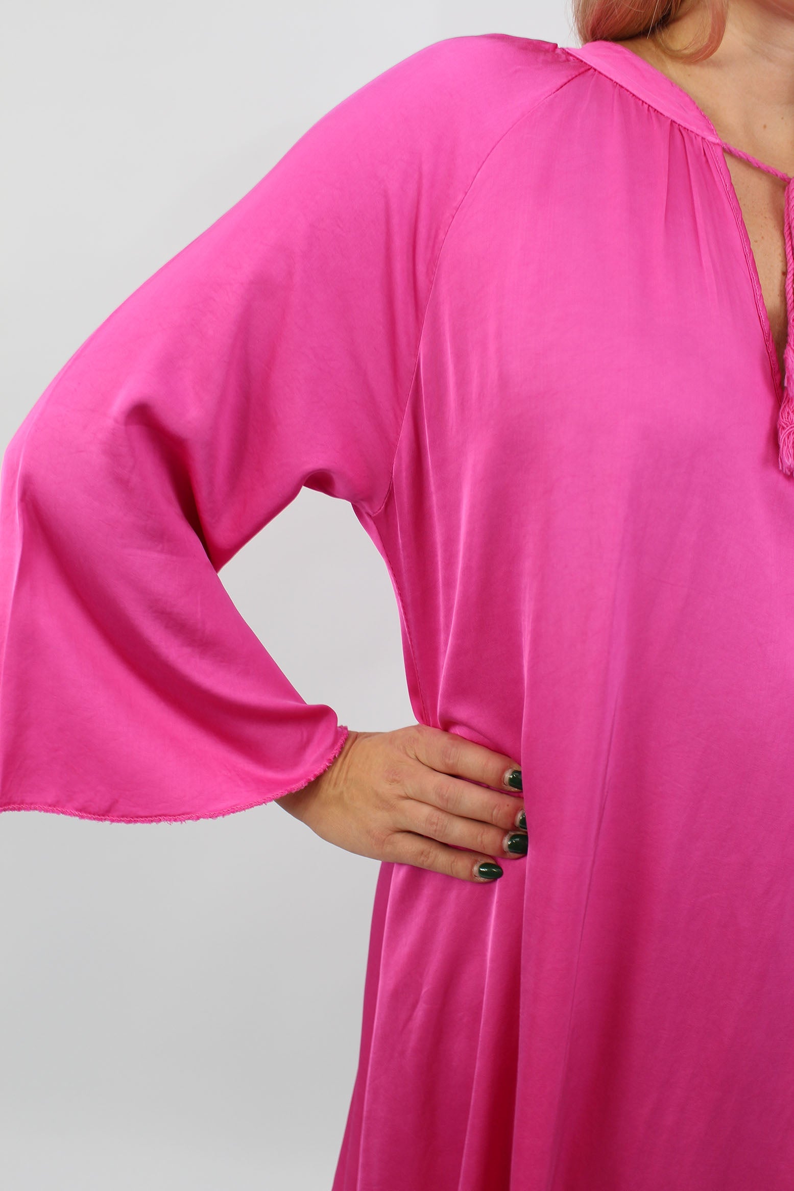 Seidenkleid mit Kordel - Pink