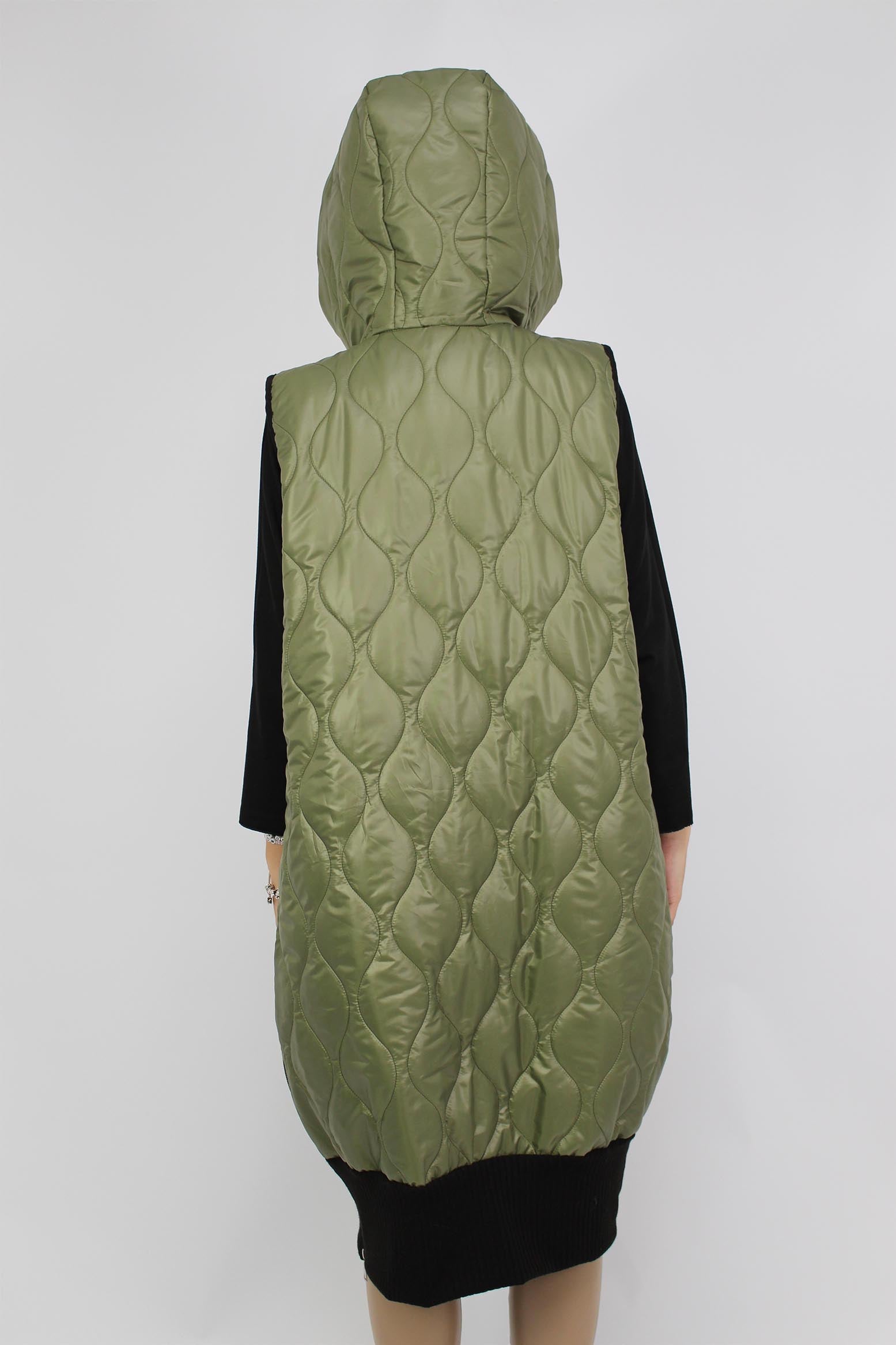 Weste mit Kapuze und Strickbund - Khaki