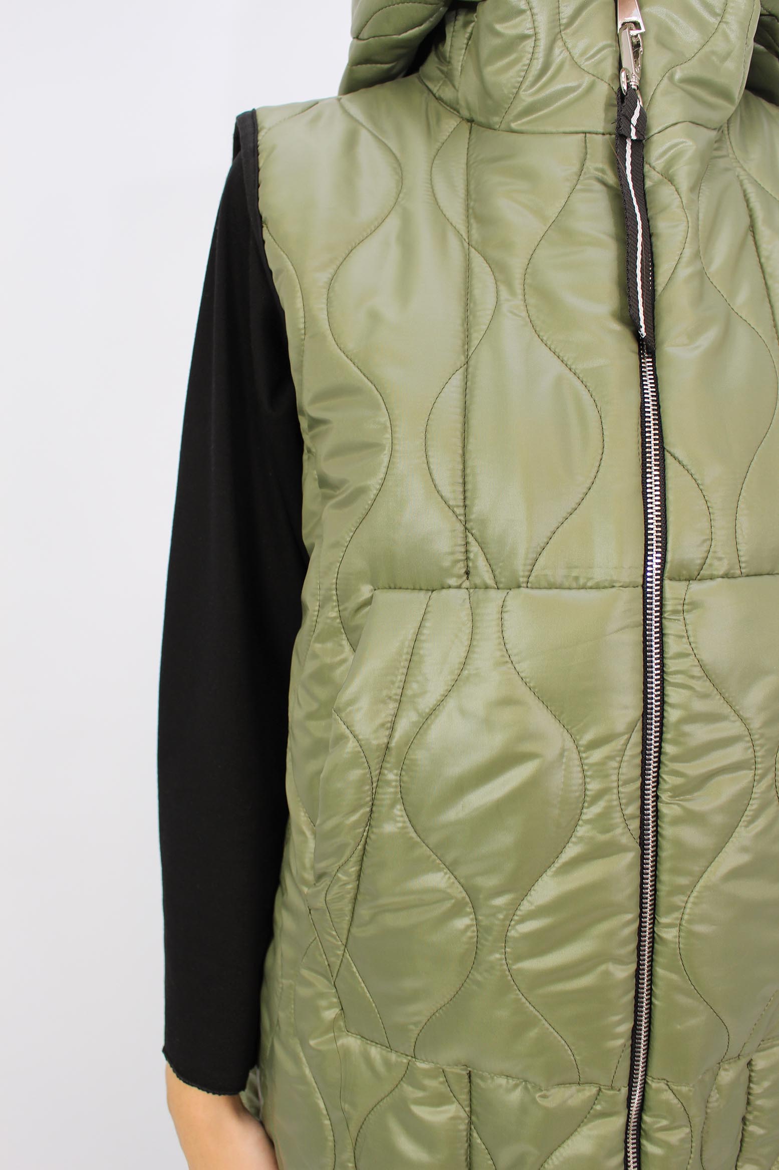 Weste mit Kapuze und Strickbund - Khaki