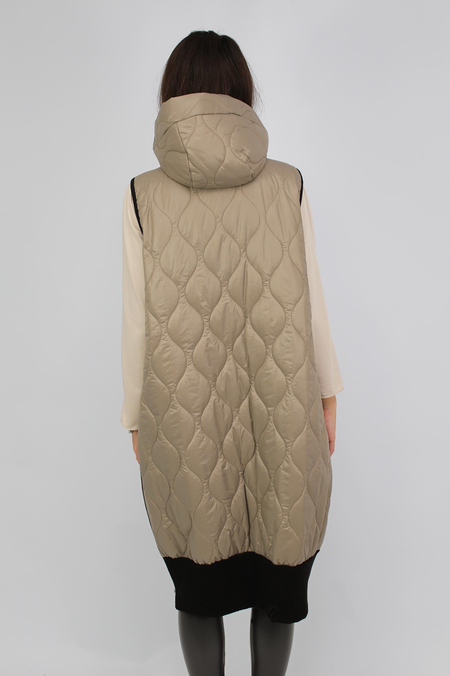 Weste mit Kapuze und Strickbund - Beige