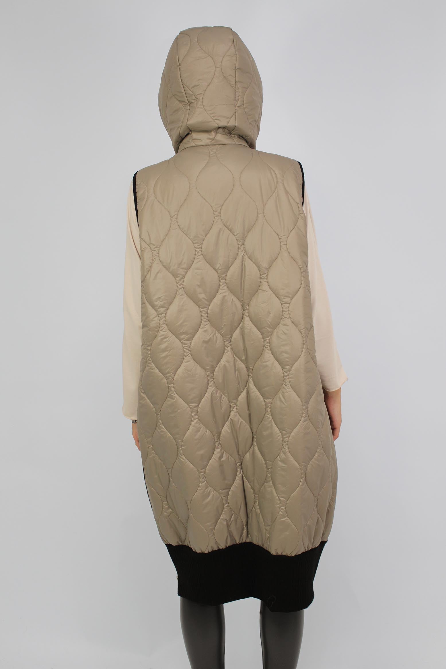 Weste mit Kapuze und Strickbund - Beige