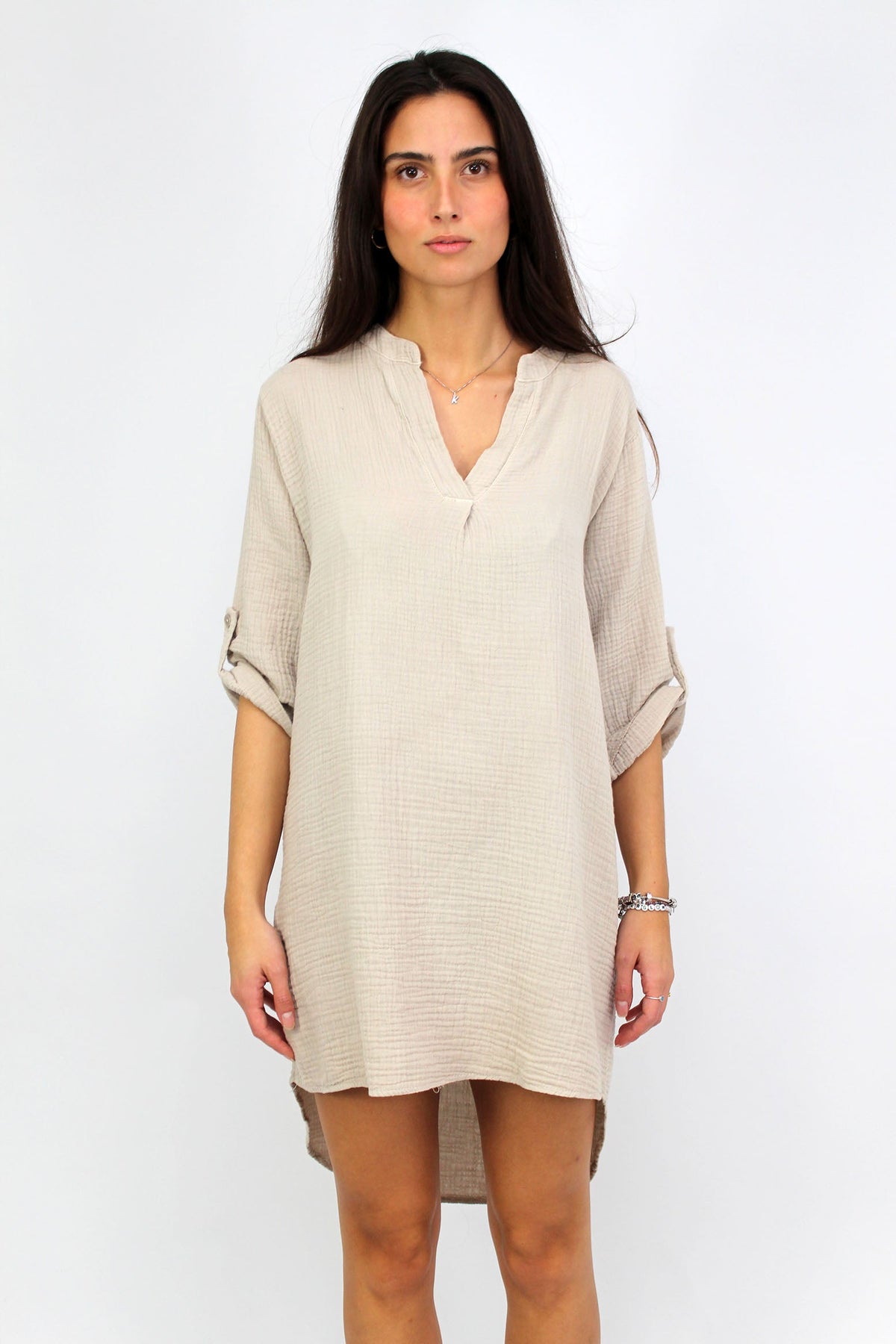 Musselin Tunika / Kleid - Beige