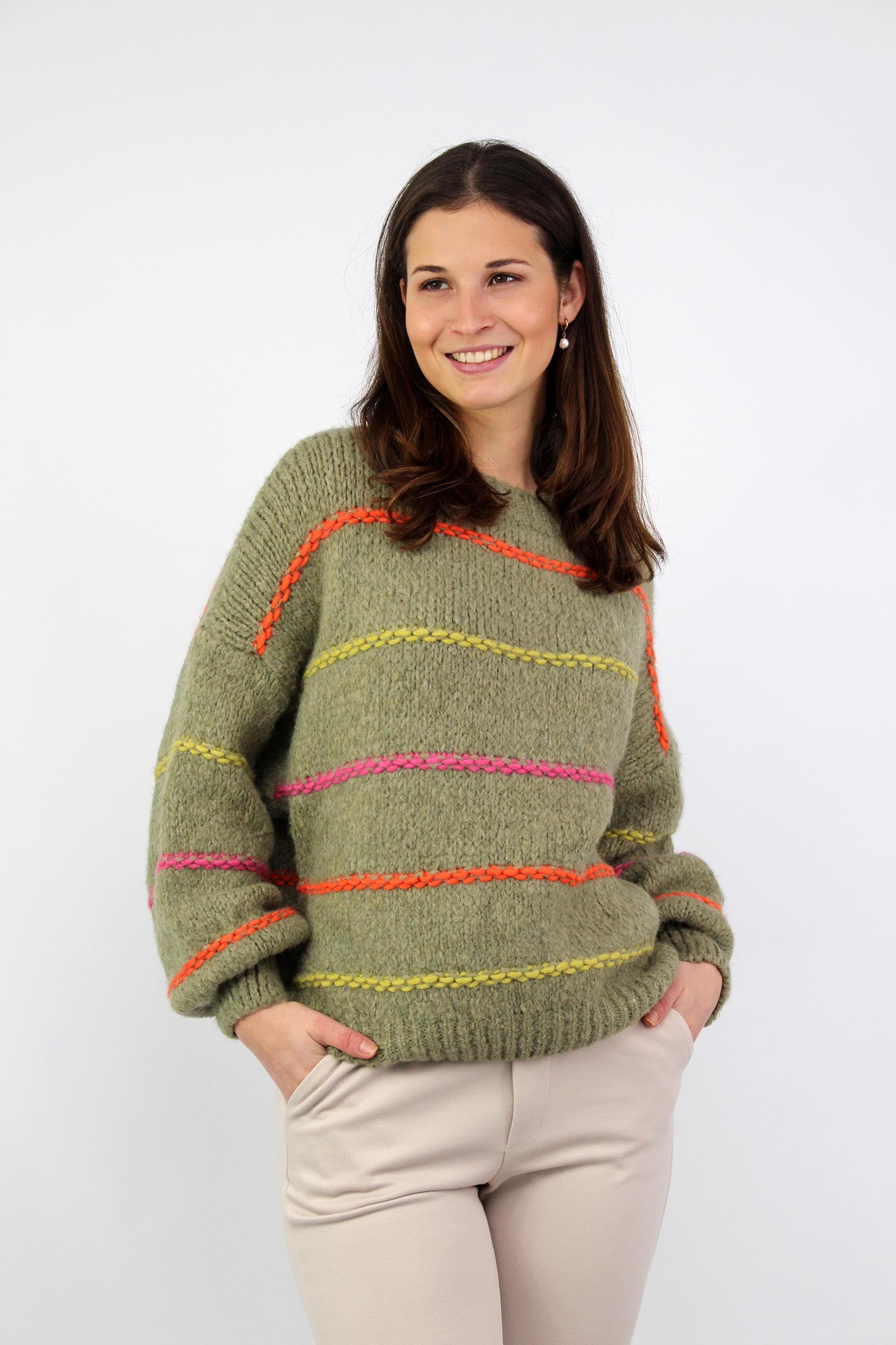 Pullover mit Streifen "Bunt" - Salbei