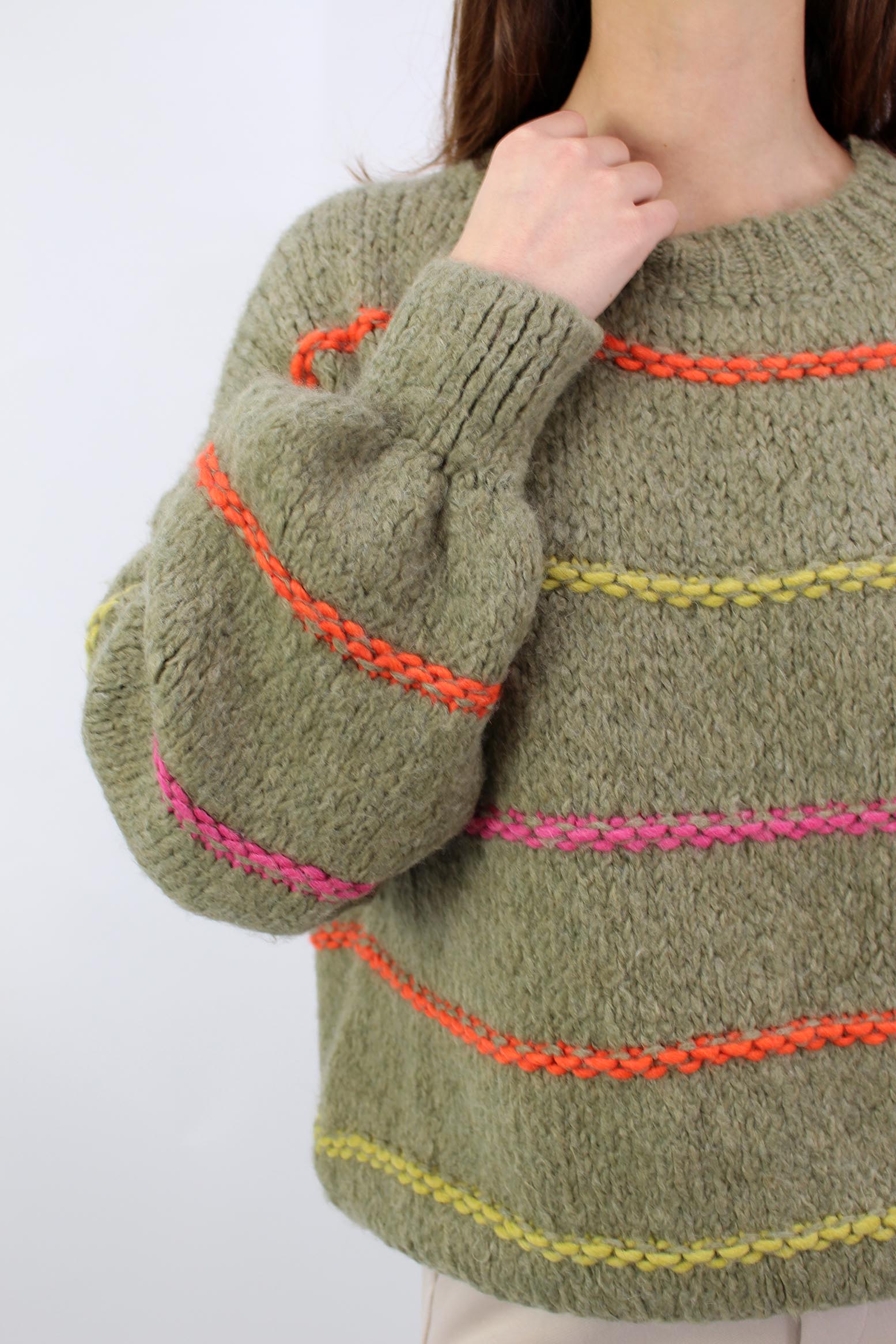 Pullover mit Streifen "Bunt" - Salbei