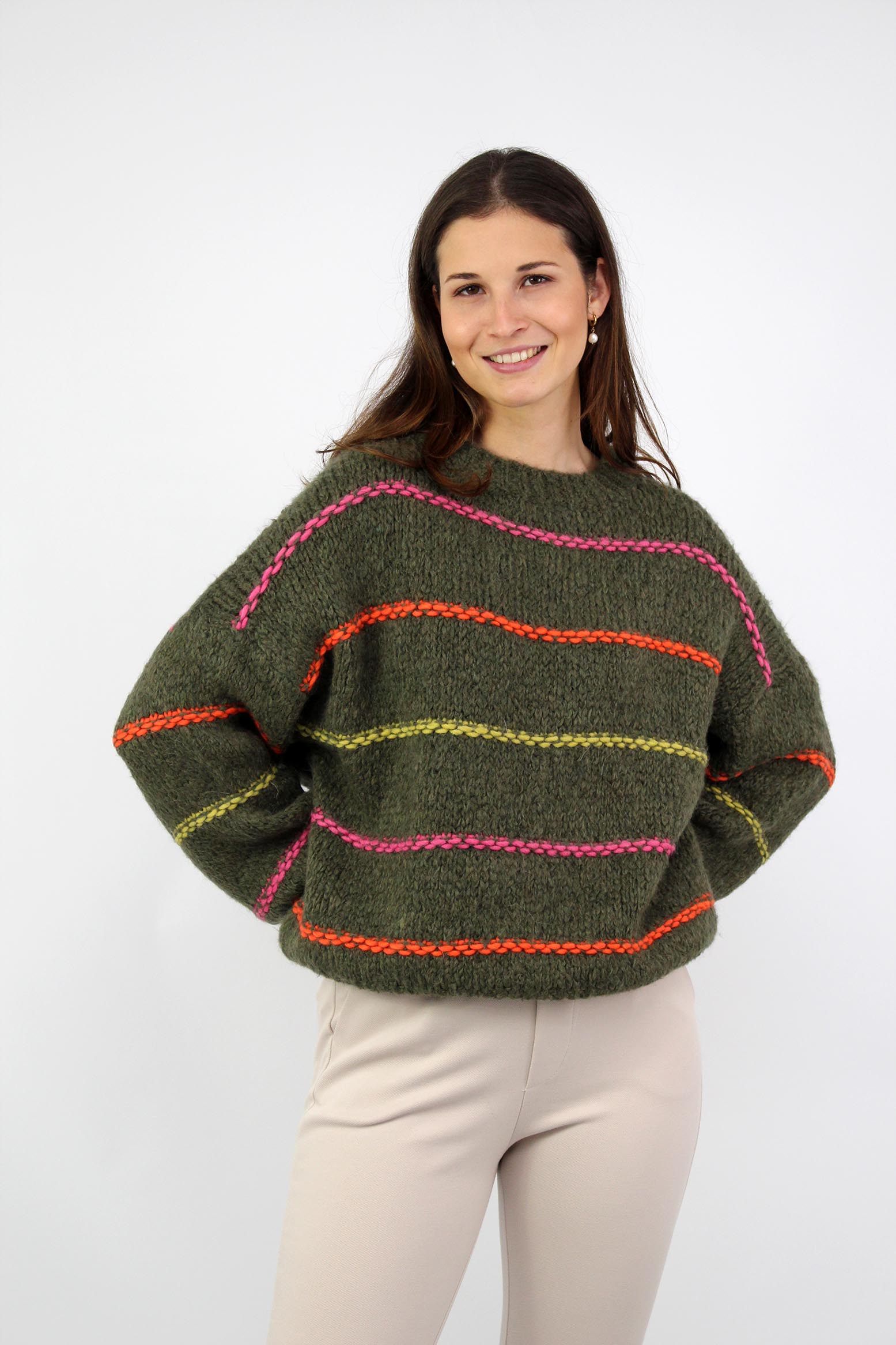 Pullover mit Streifen "Bunt" - Khaki