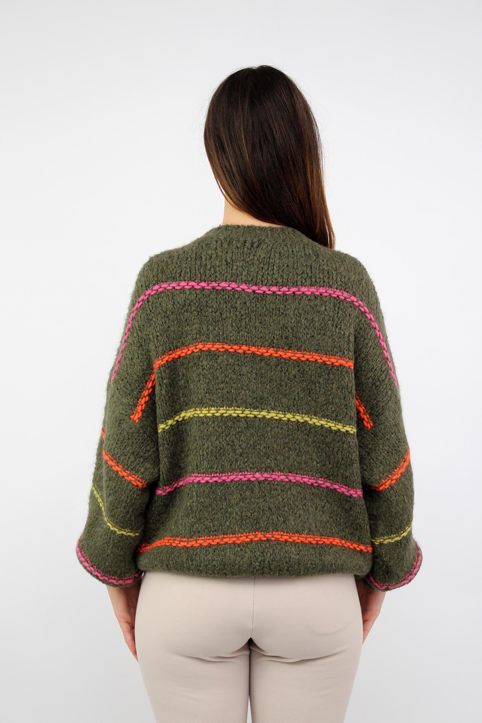 Pullover mit Streifen "Bunt" - Khaki