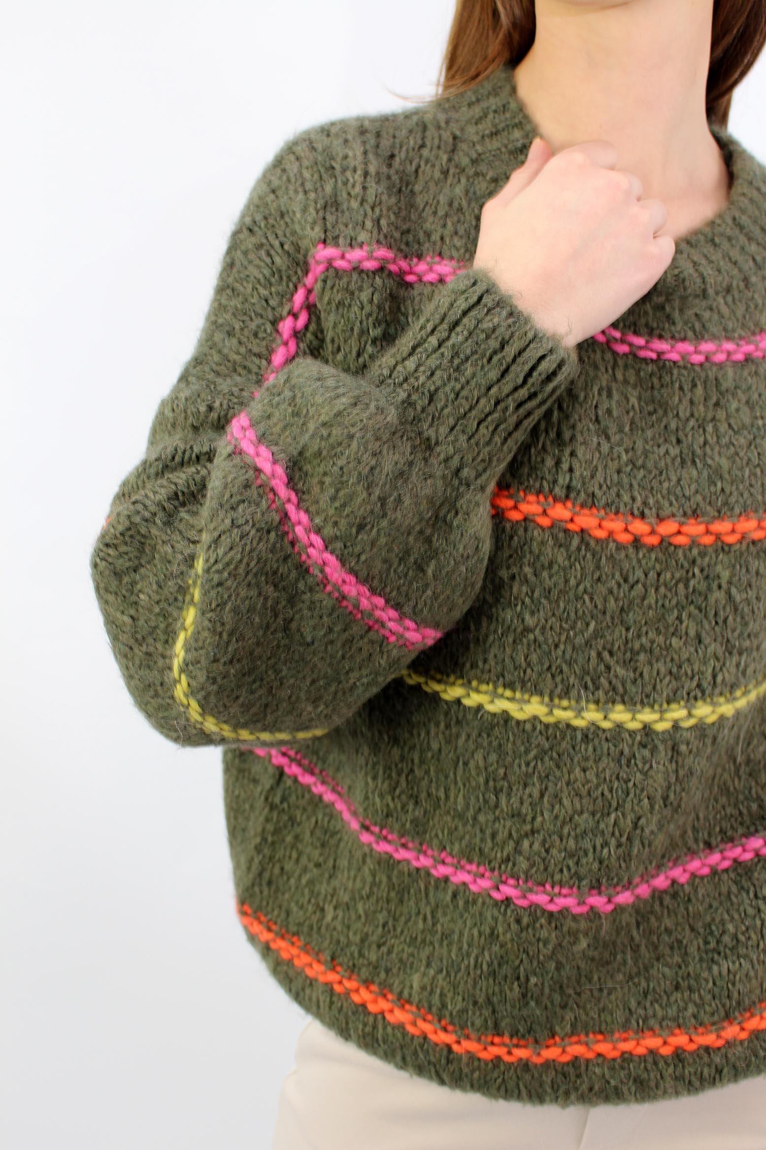Pullover mit Streifen "Bunt" - Khaki