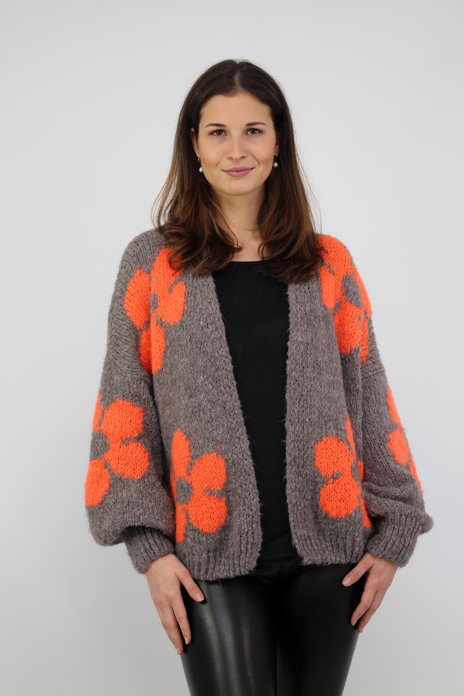 Strickjacke "Flower" - Taupe