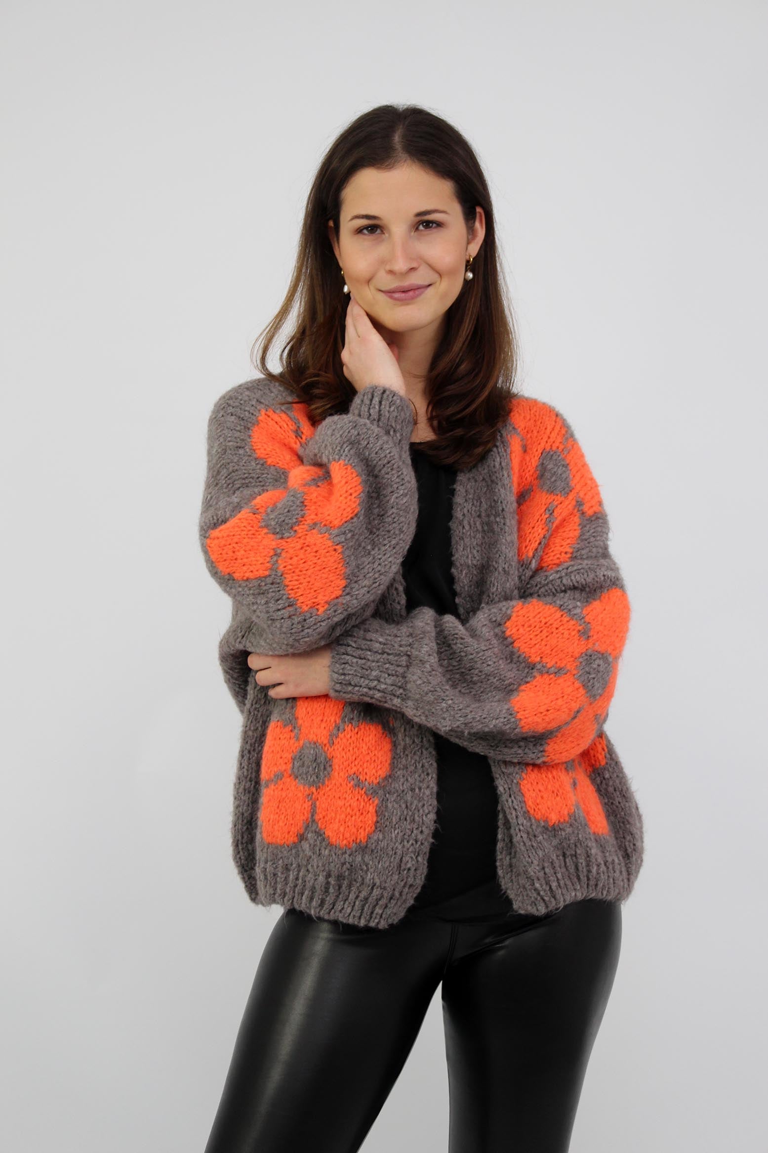 Strickjacke "Flower" - Taupe