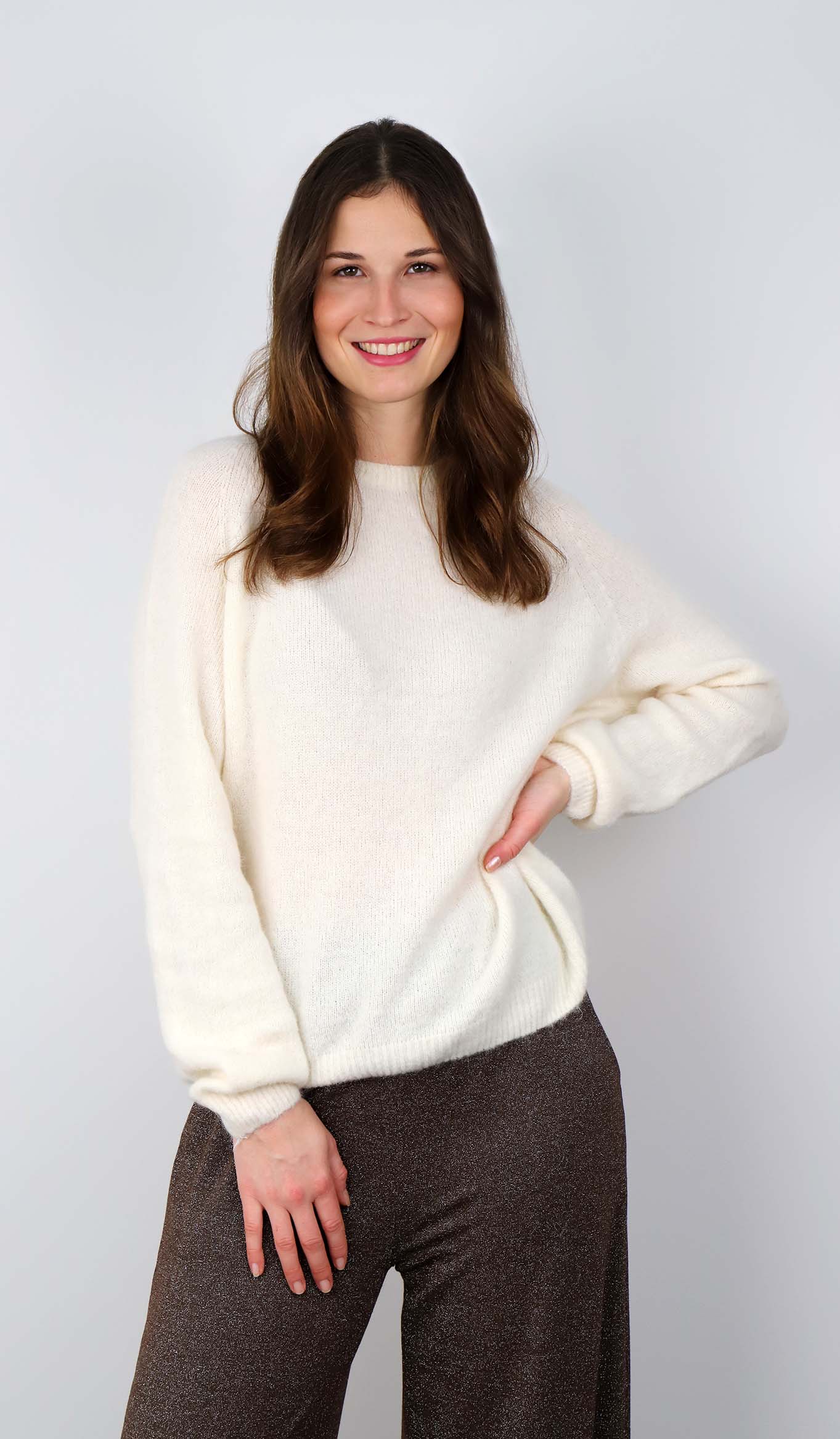 Strickpullover aus Alpaka und Wolle - Wollweiß