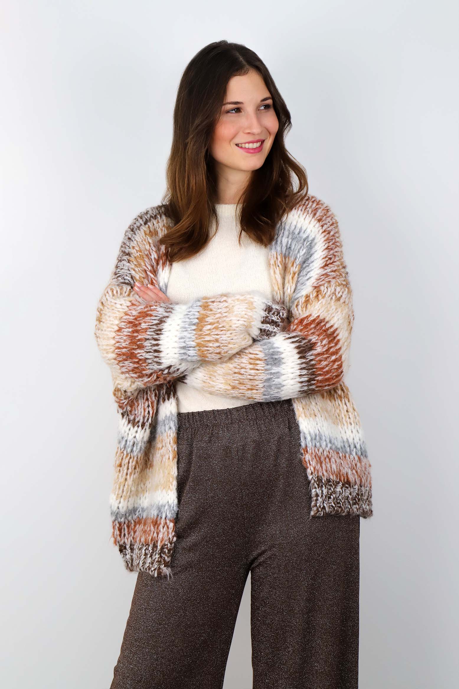 Strickjacke Mutligarn - Beige/Braun