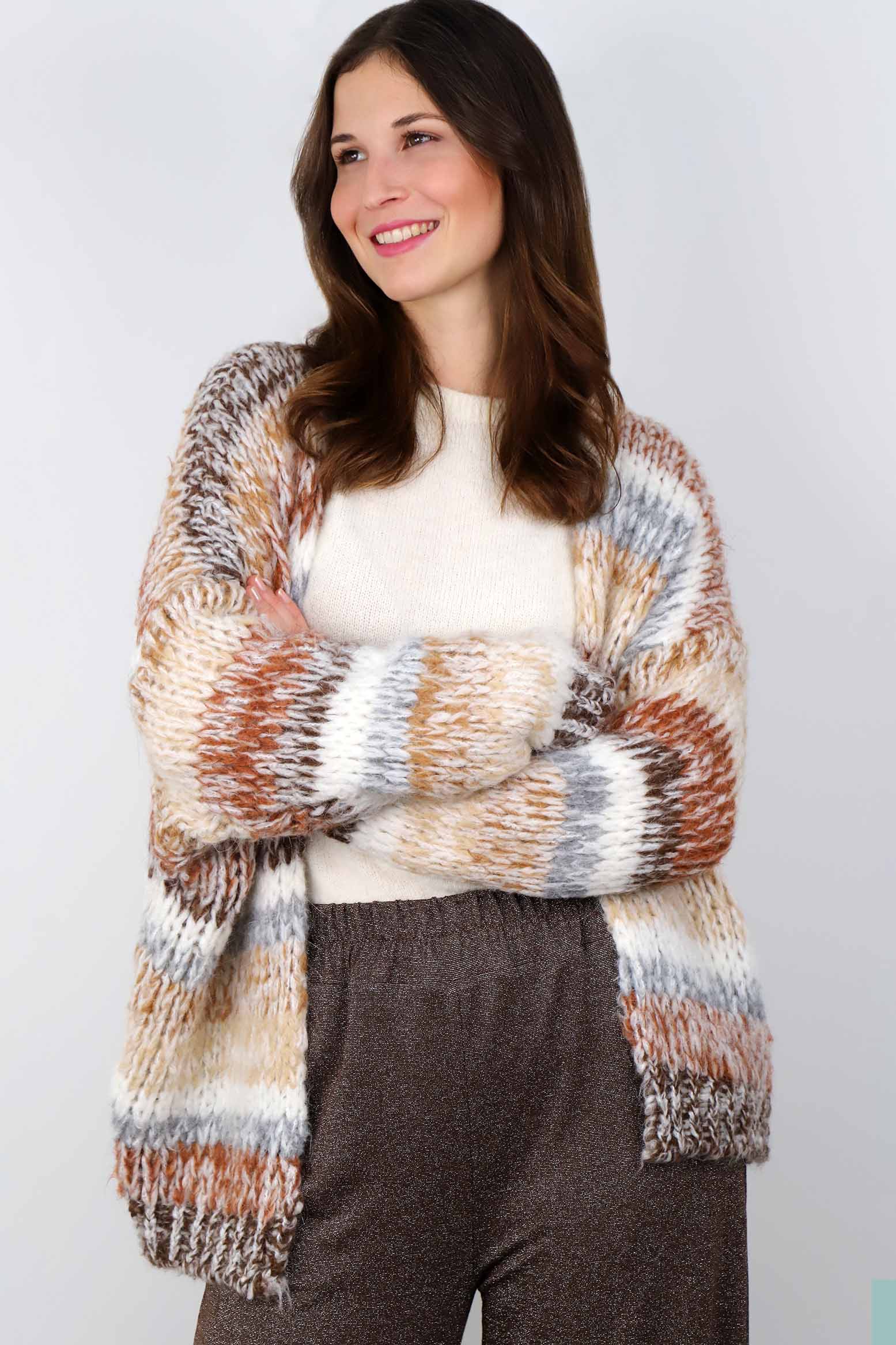 Strickjacke Mutligarn - Beige/Braun