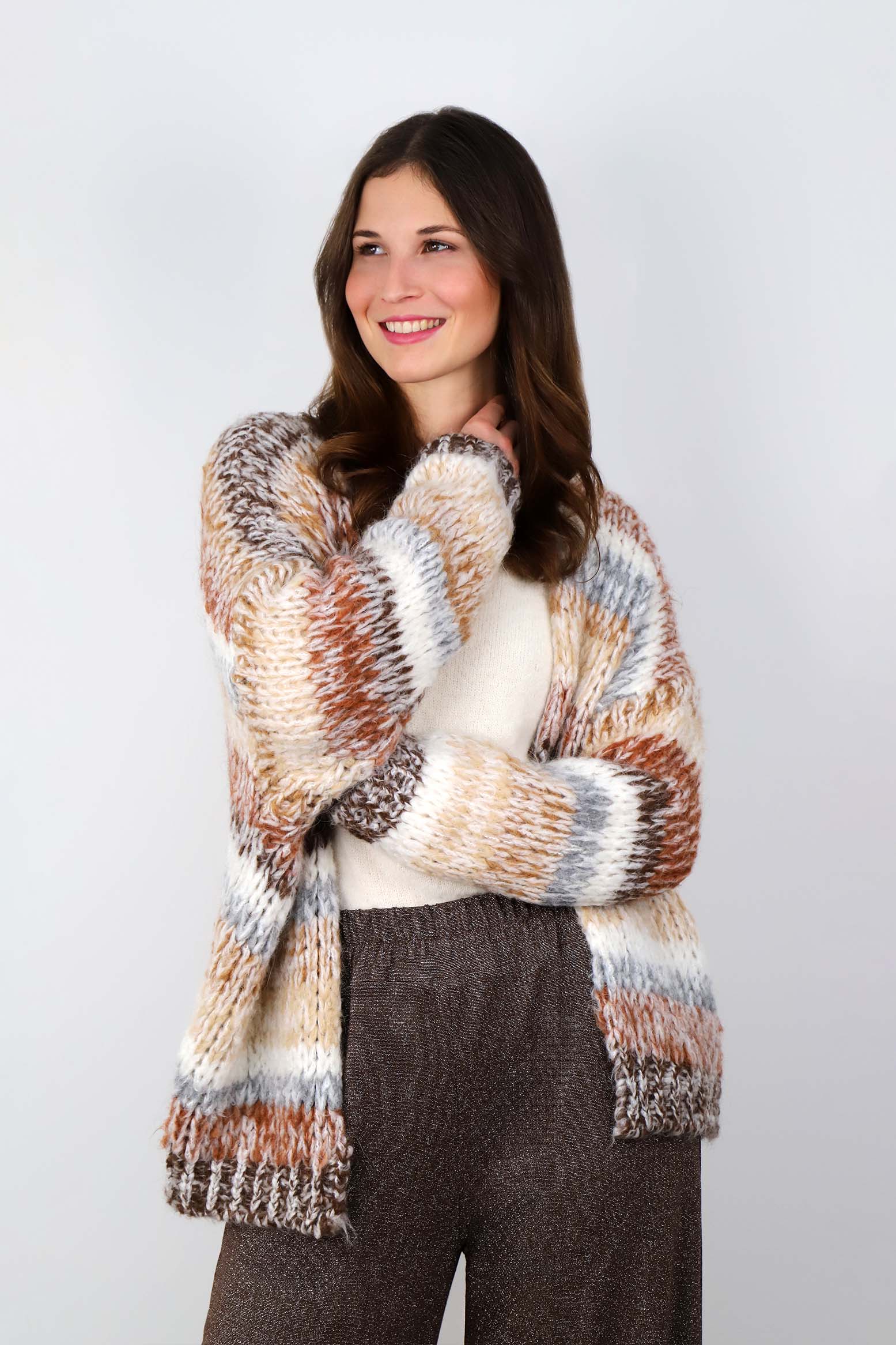 Strickjacke Mutligarn - Beige/Braun