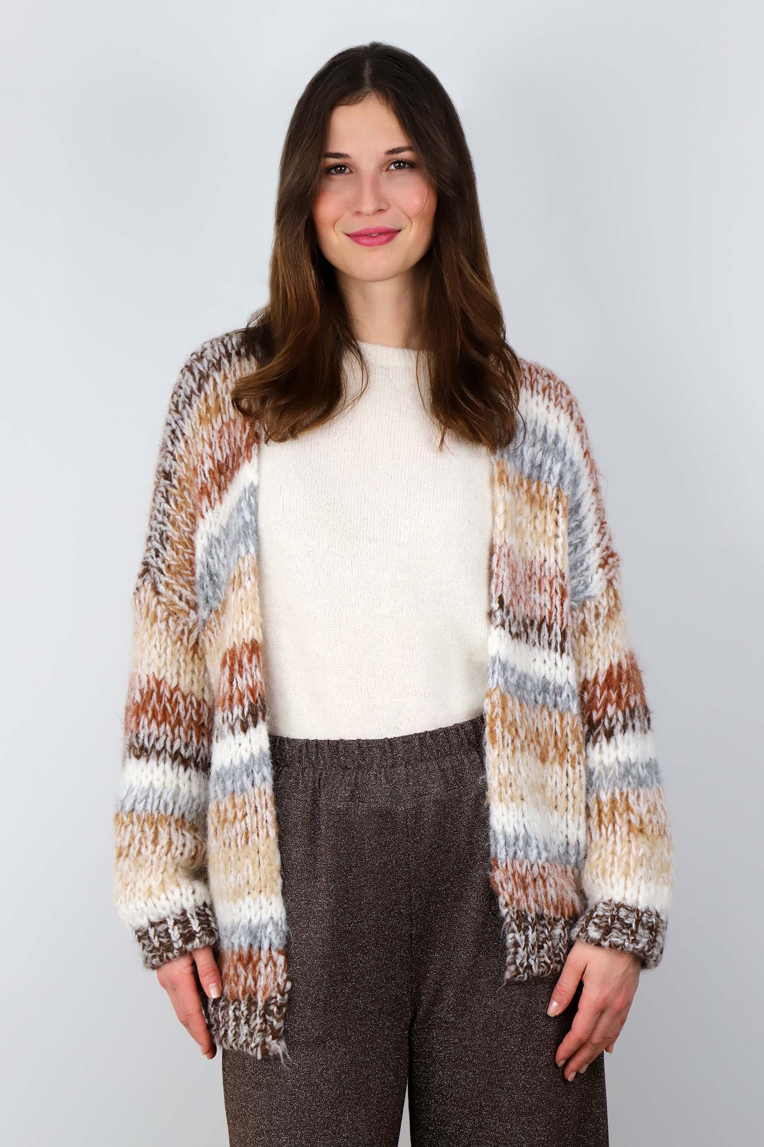 Strickjacke Mutligarn - Beige/Braun