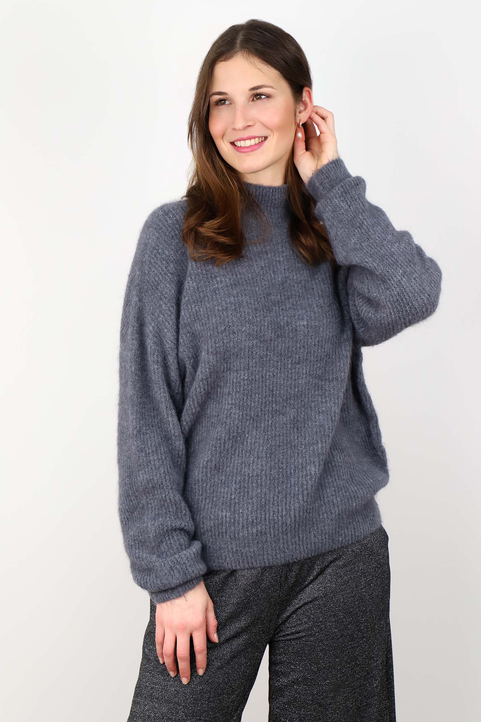 Rippstrick-Pullover aus Alpaka und Wolle - Dunkelgrau