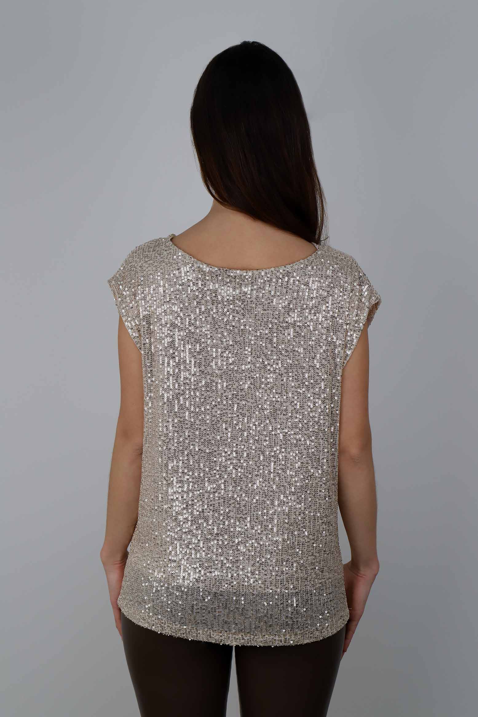Blusentop mit Pailletten - Beige