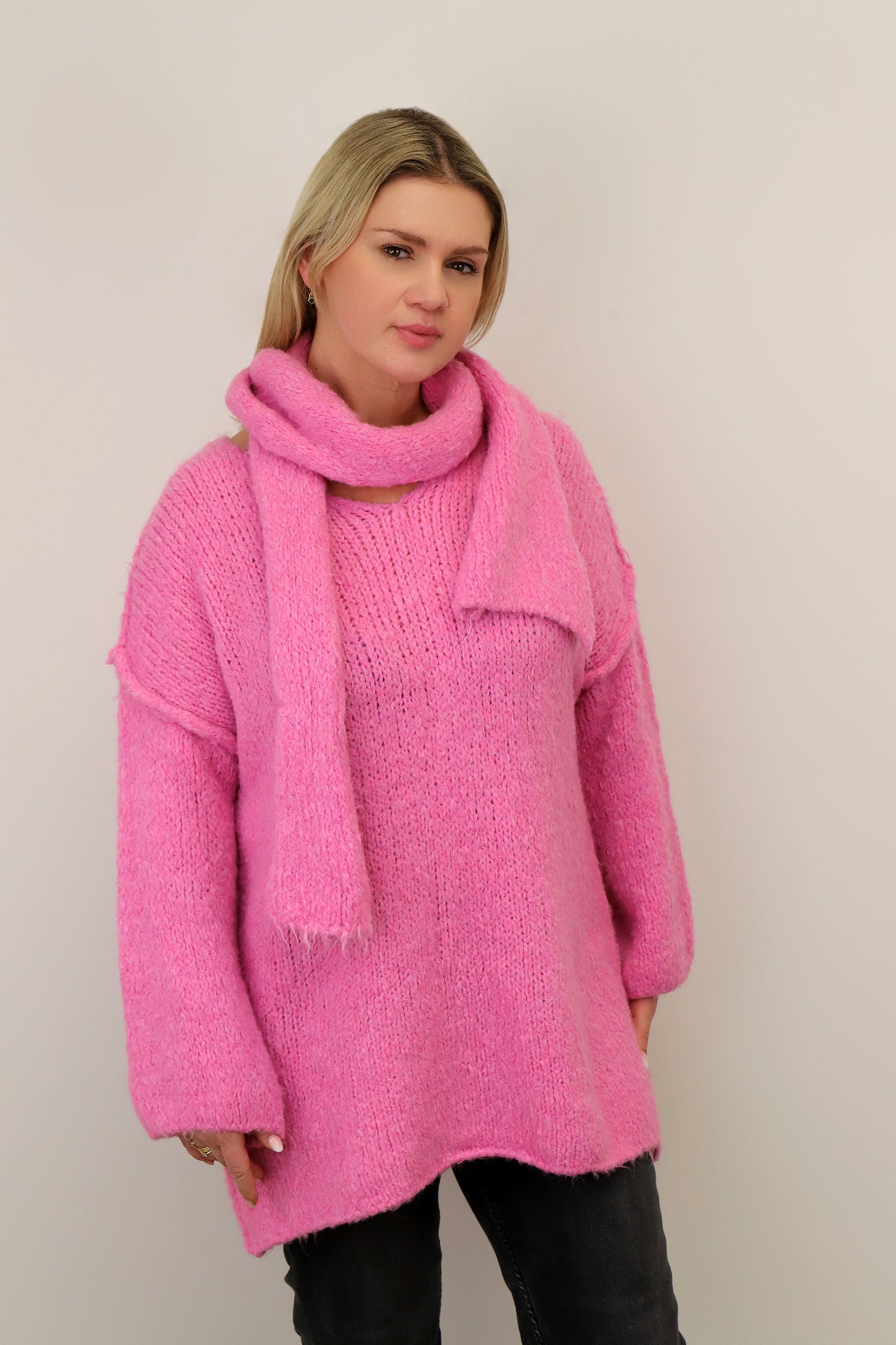 Pullover "Oversize" mit Schal - Pink