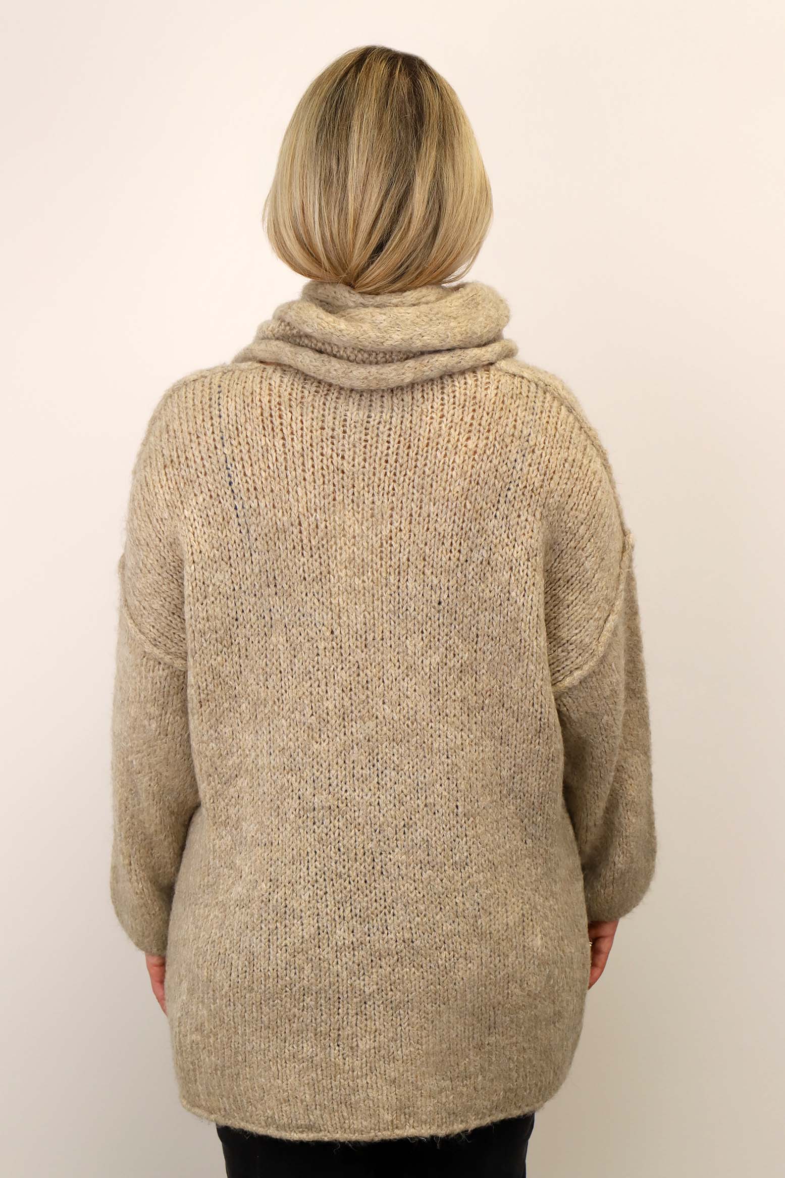 Pullover "Oversize" mit Schal - Beige