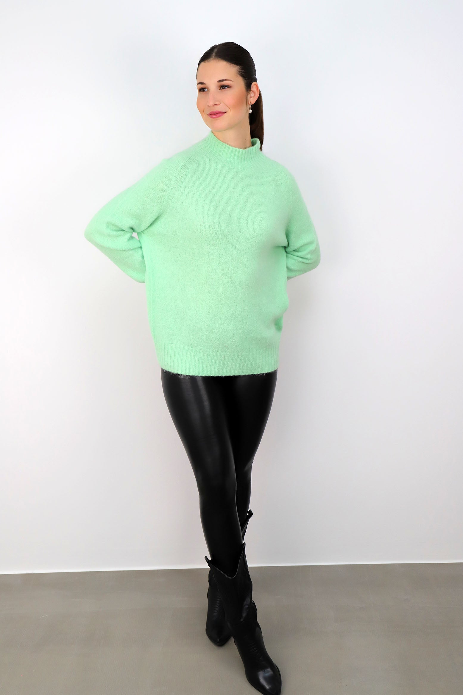 Strickpullover aus Alpaka und Wolle "Design" - Hellgrün