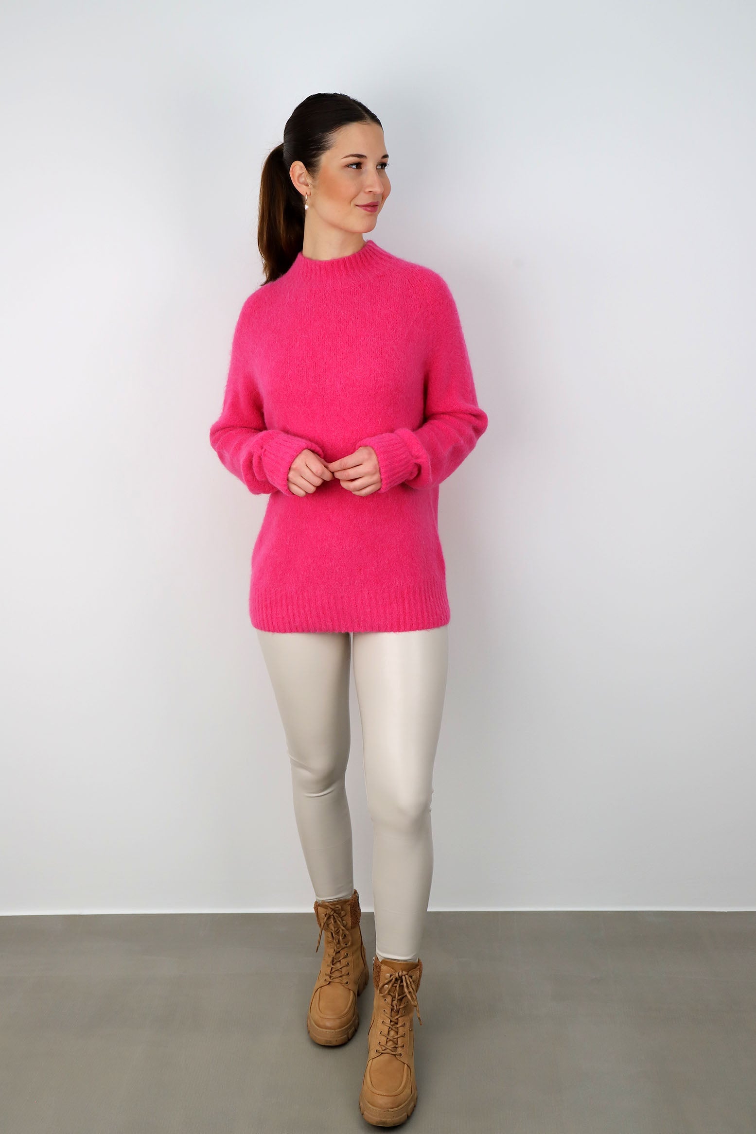 Strickpullover aus Alpaka und Wolle "Design" - Pink