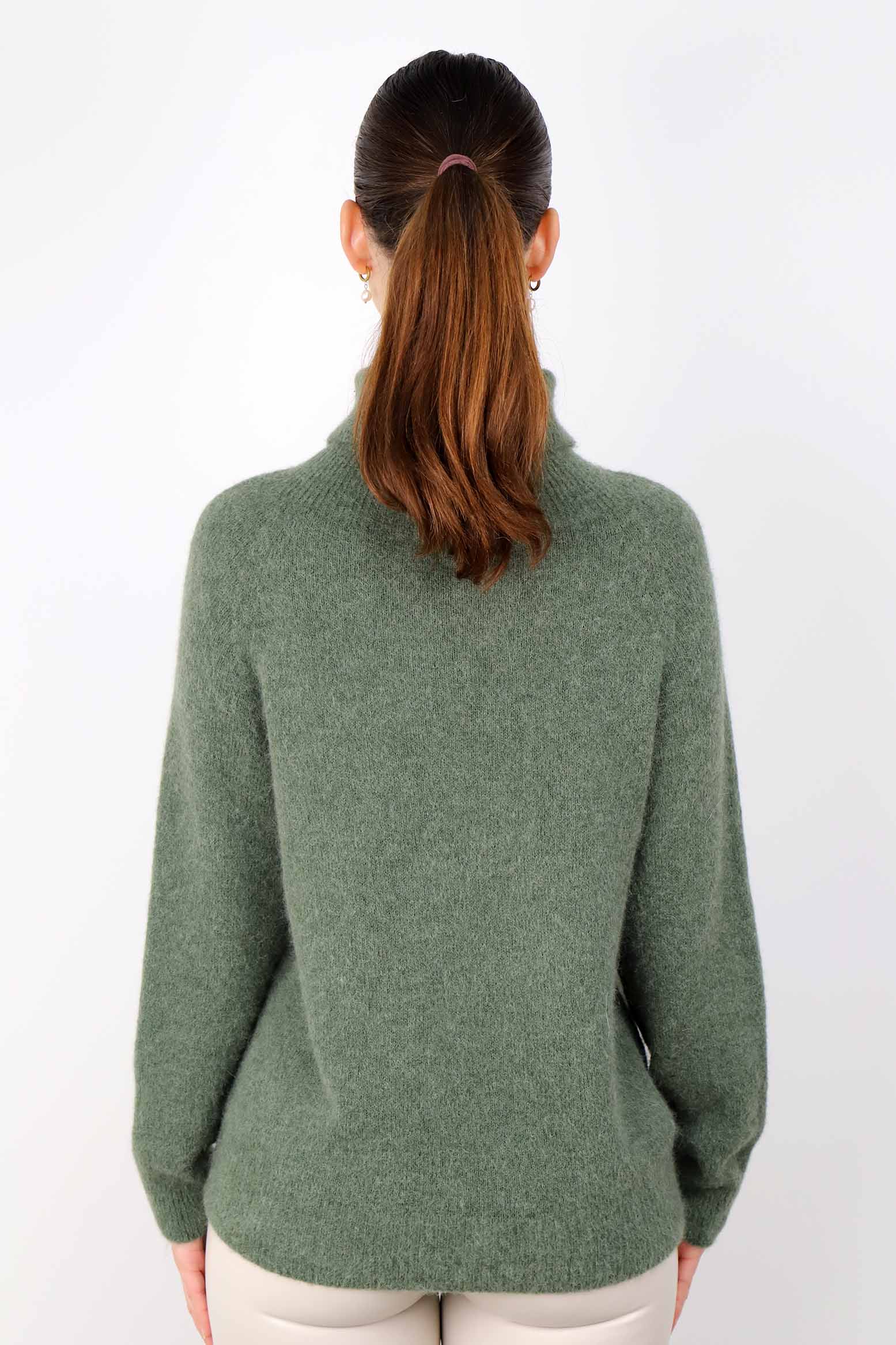 Strickpullover Rollkragen aus Aplaka und Wolle - Khaki