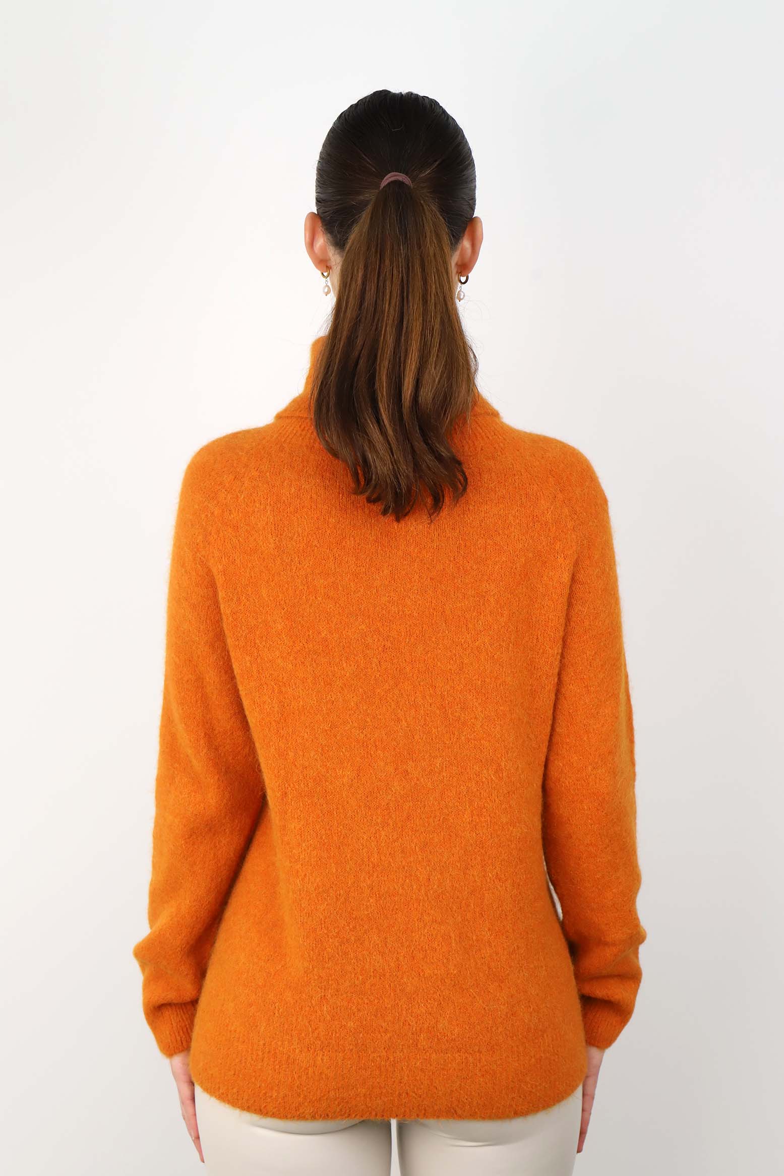 Strickpullover Rollkragen aus Aplaka und Wolle - Orange
