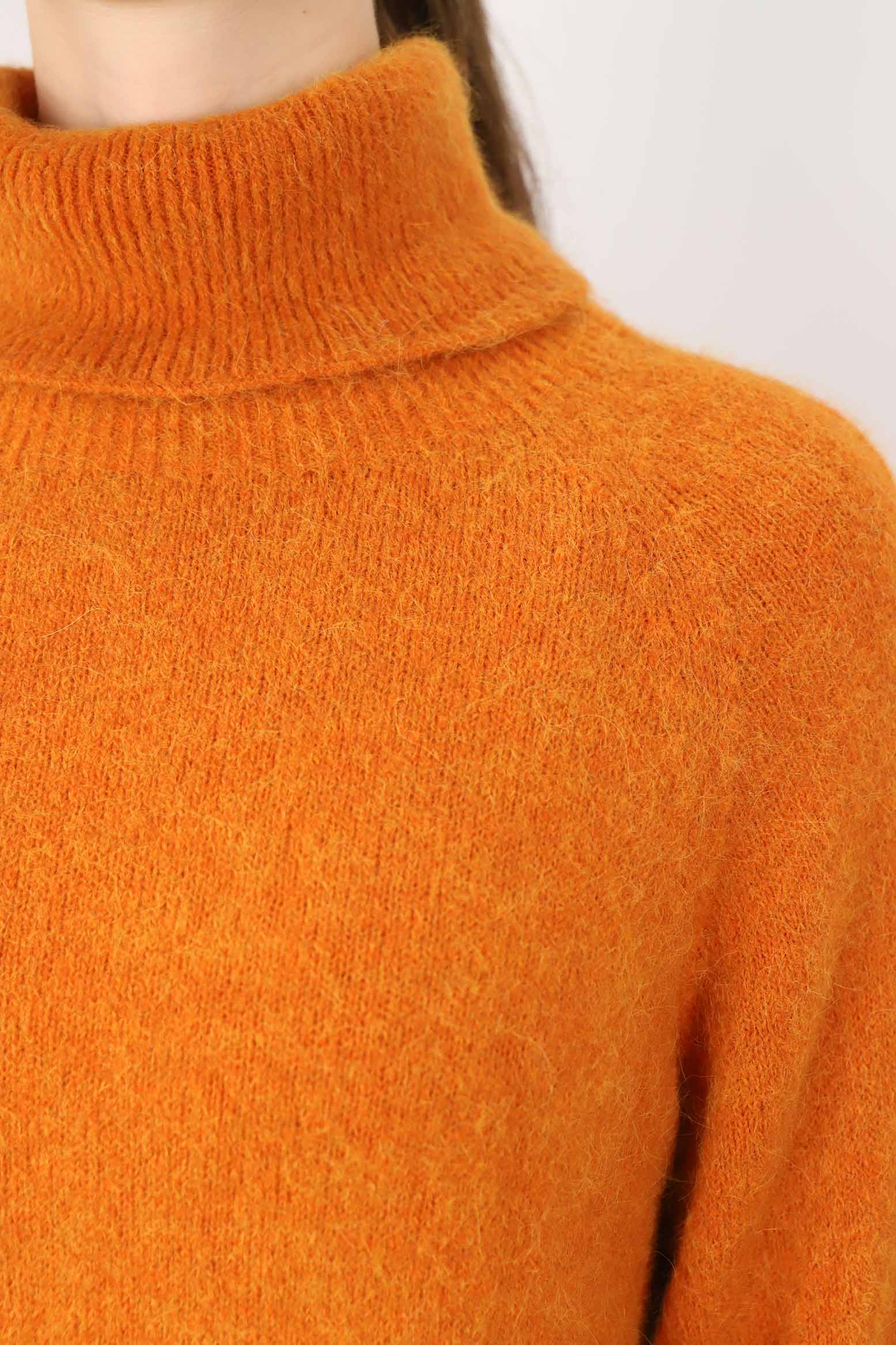 Strickpullover Rollkragen aus Aplaka und Wolle - Orange