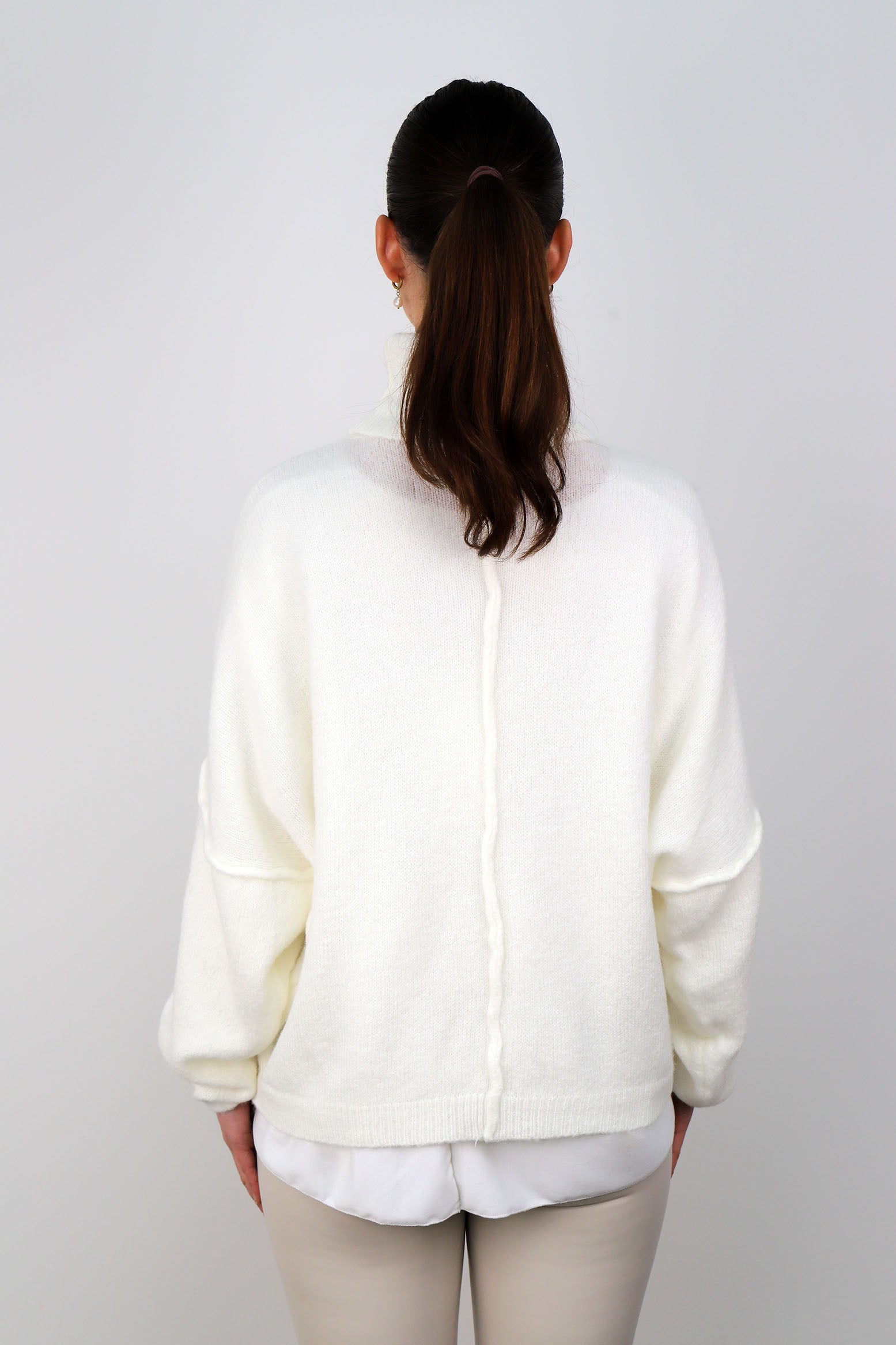 Pullover Rollkragen "Naht" - Wollweiß