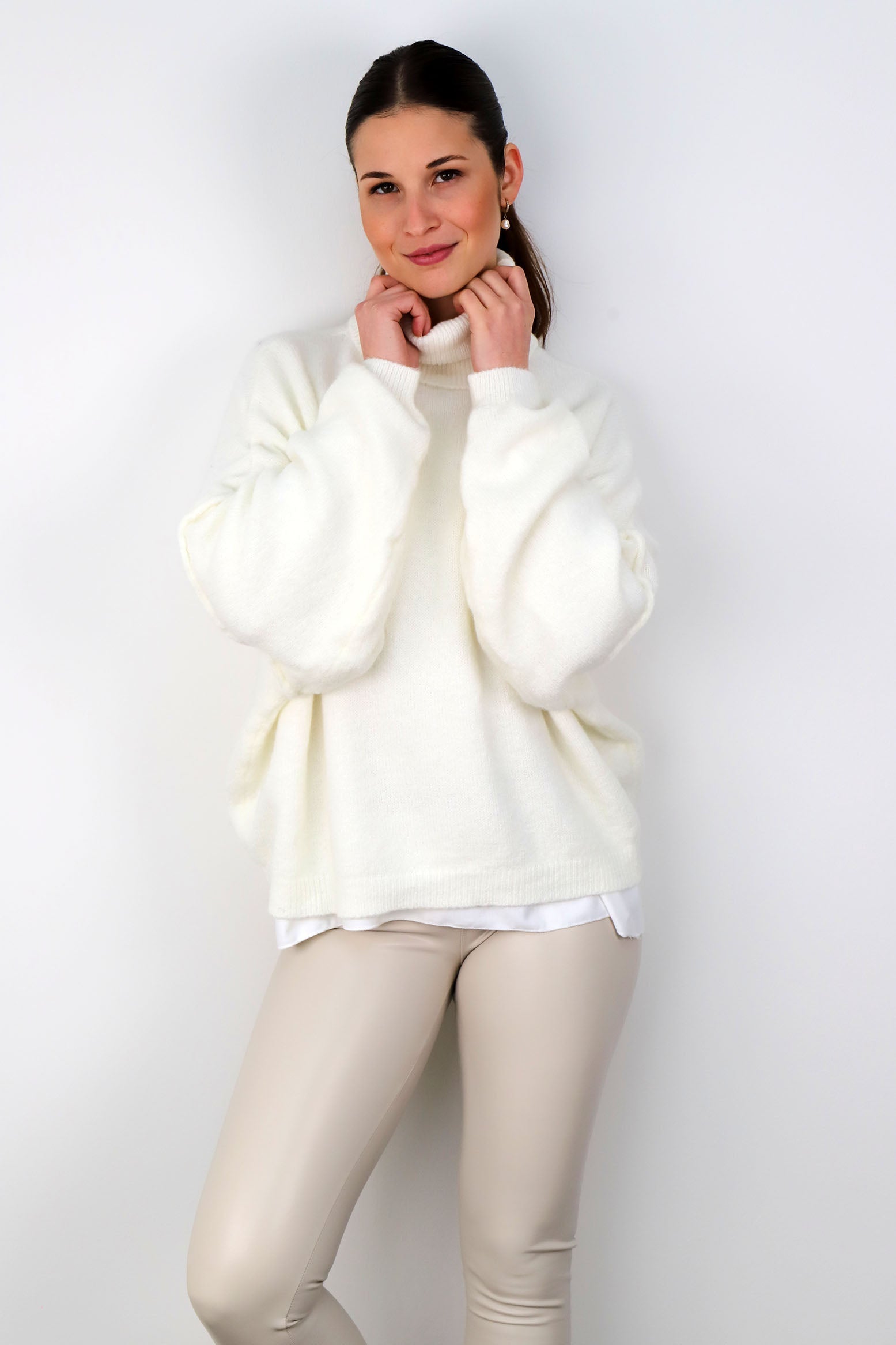 Pullover Rollkragen "Naht" - Wollweiß