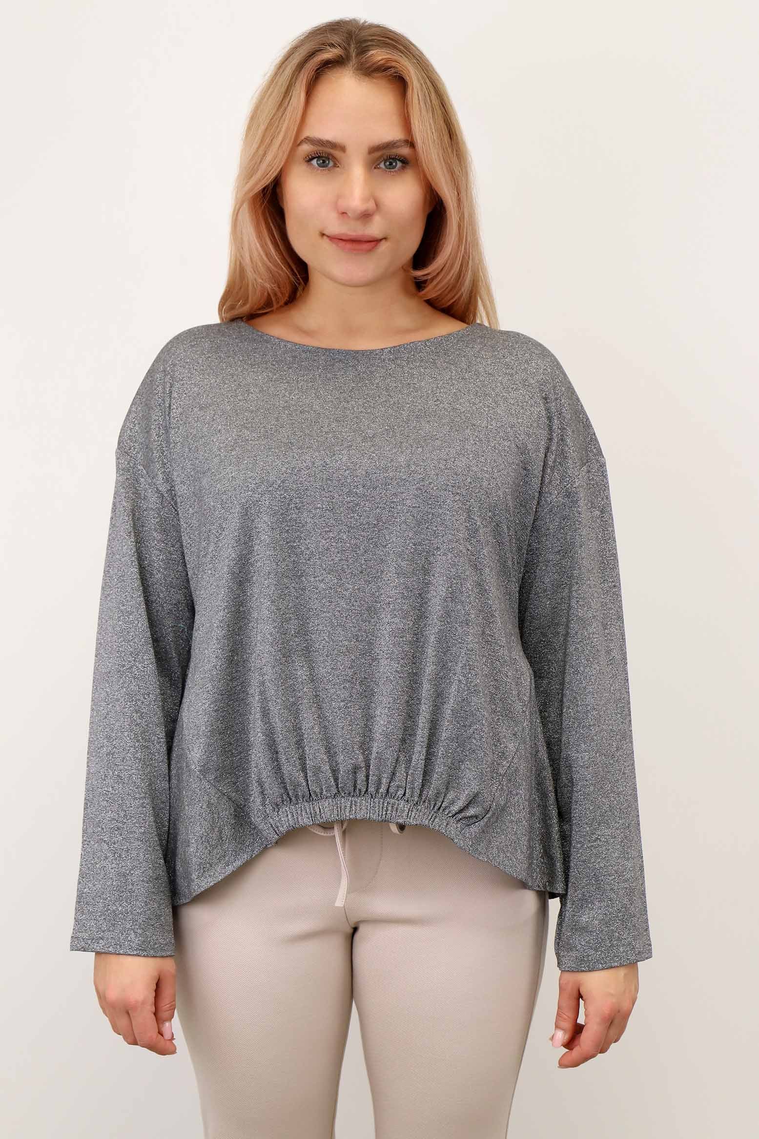 Bluse "Lurex mit Rundhals" - Grau