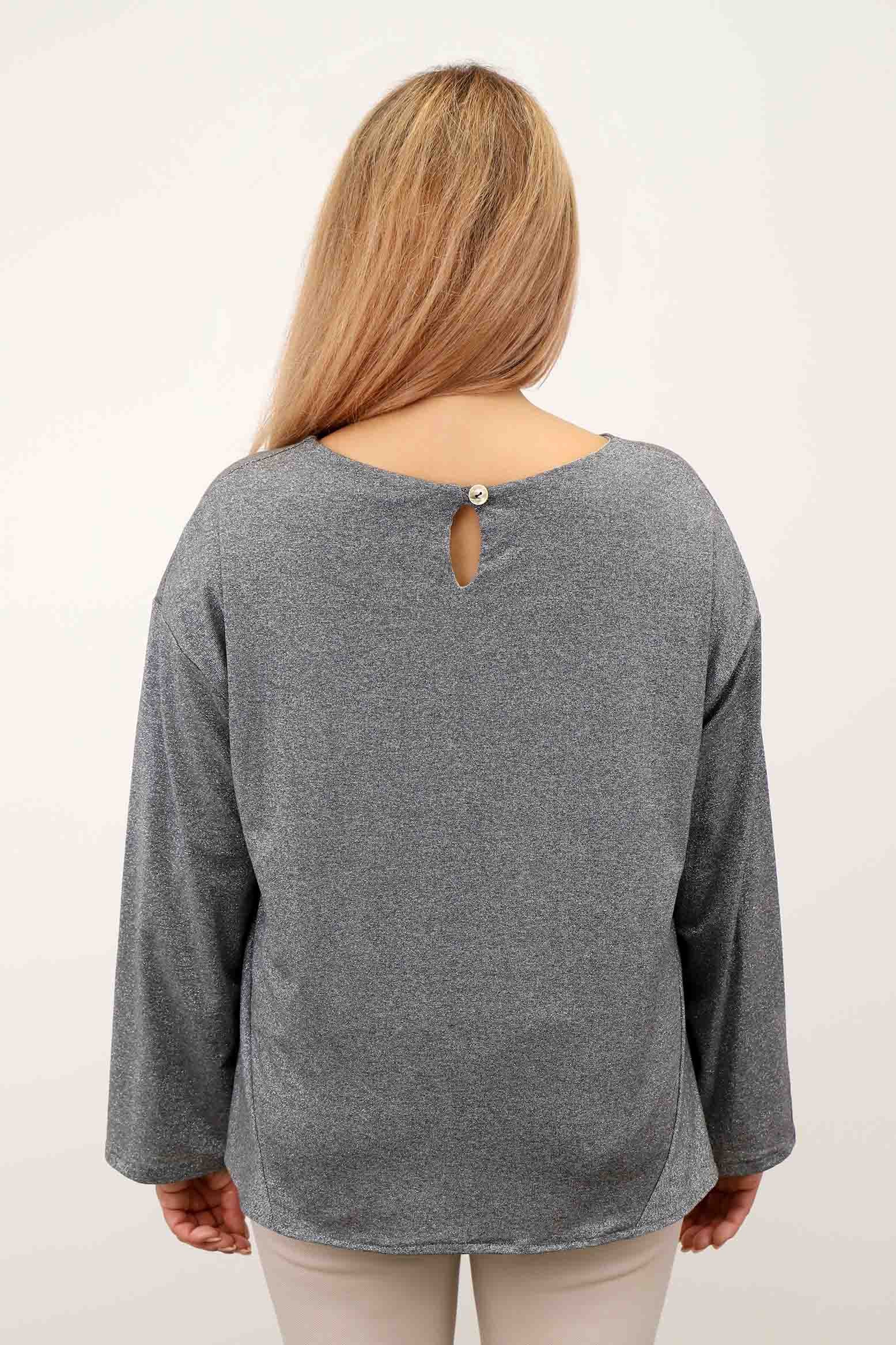 Bluse "Lurex mit Rundhals" - Grau