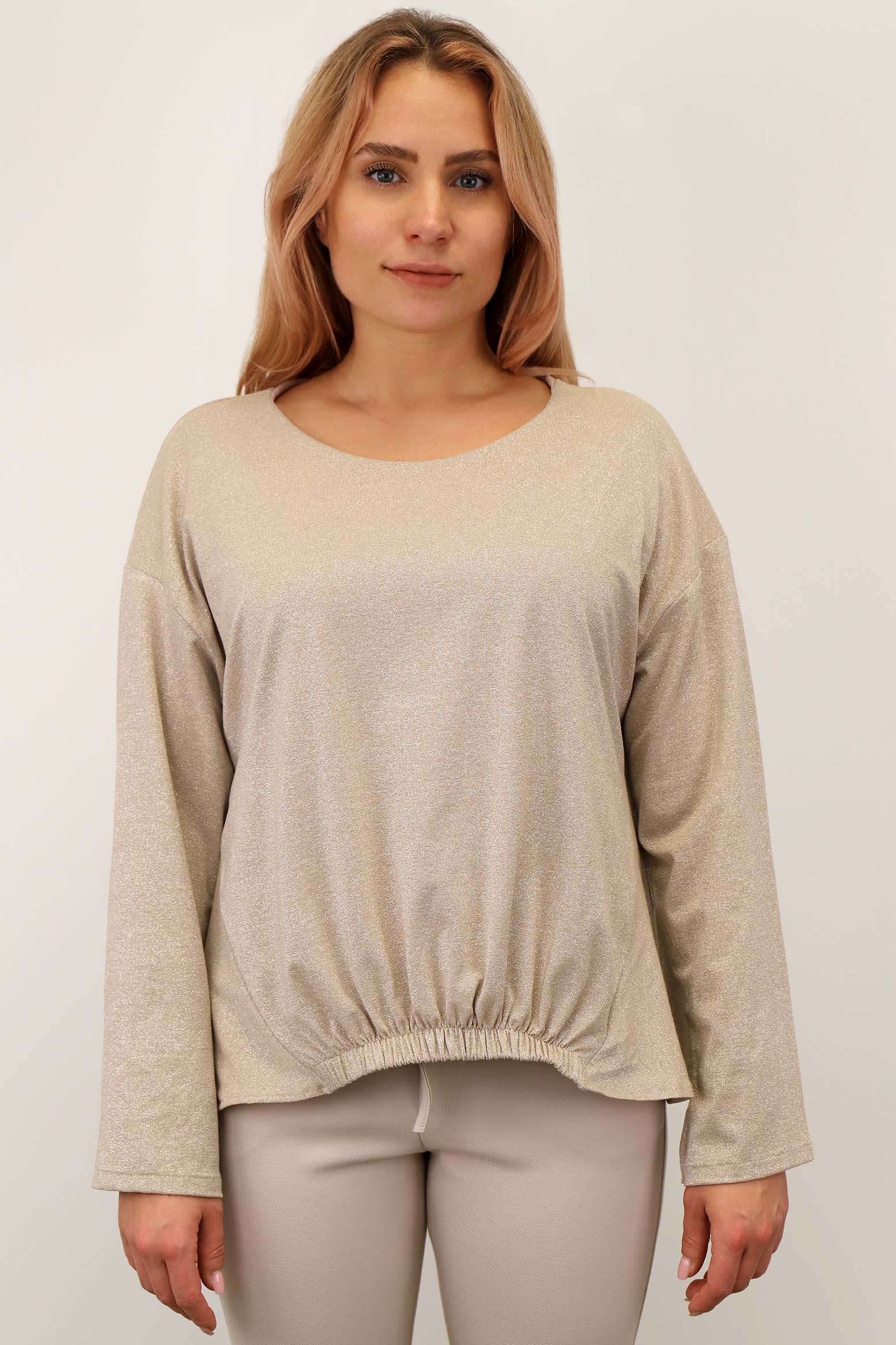 Bluse "Lurex mit Rundhals" - Beige