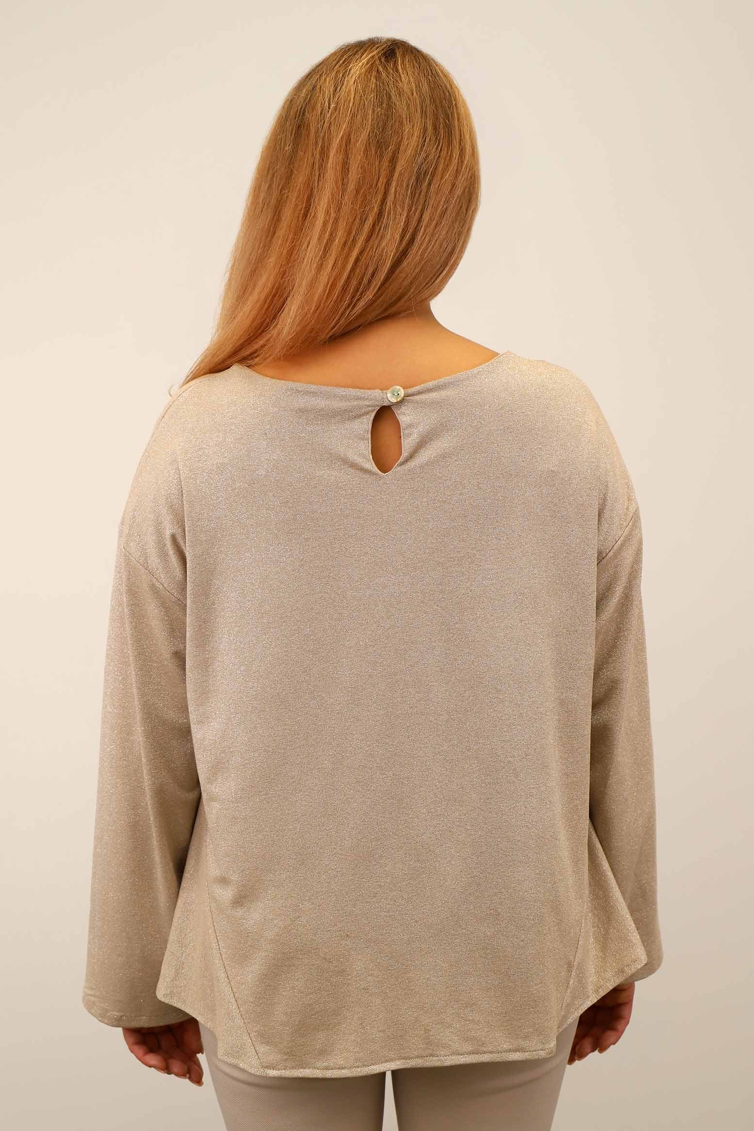 Bluse "Lurex mit Rundhals" - Beige