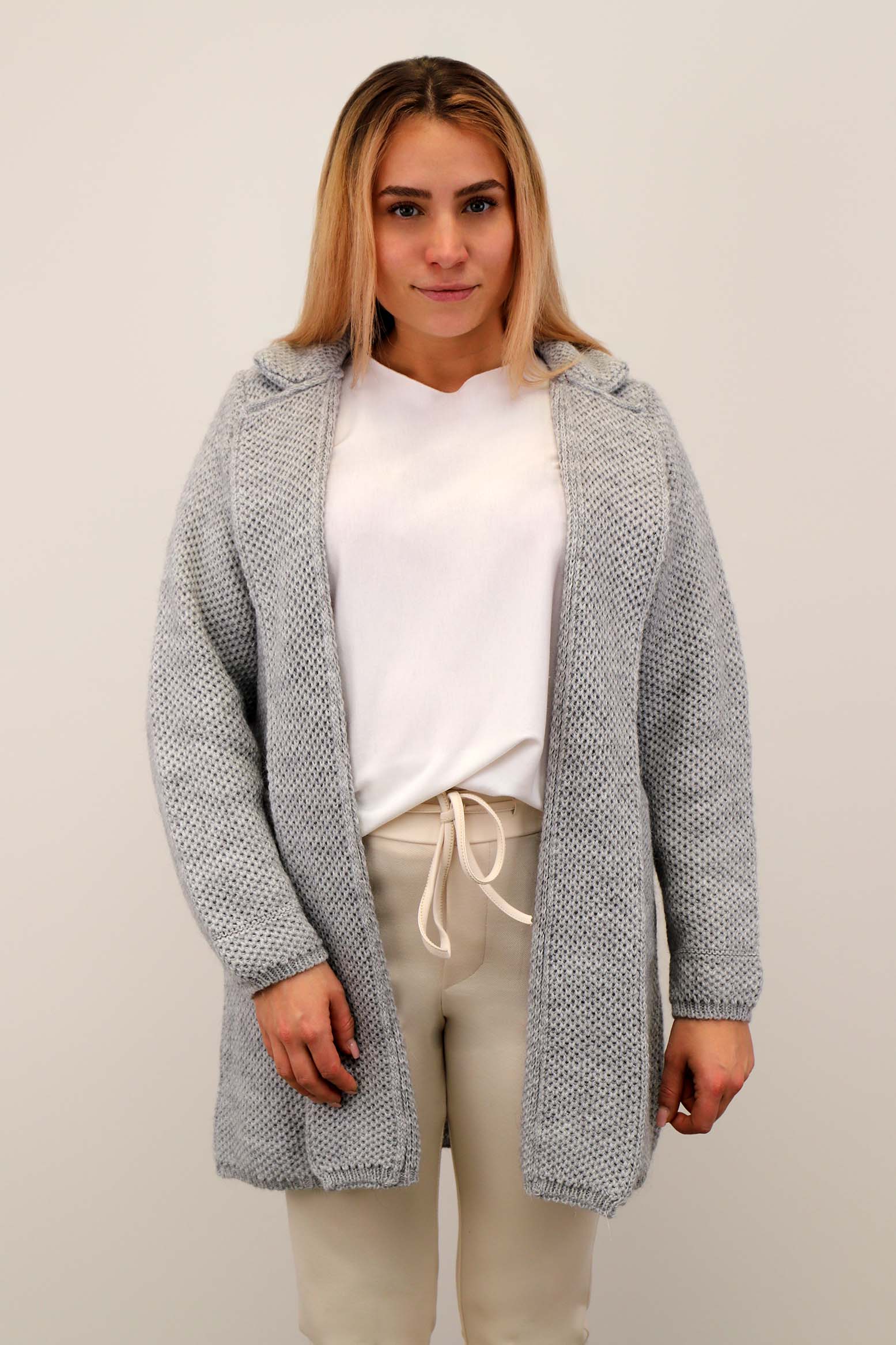 Strickjacke mit Revers Kragen - Grau
