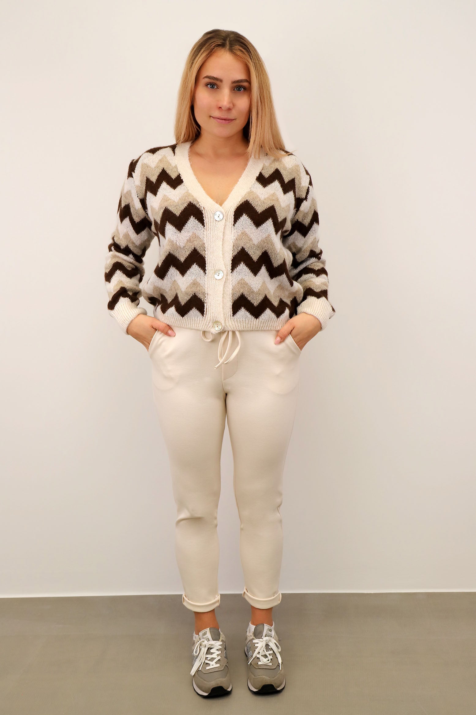 Strickjacke Muster - Beige/Braun
