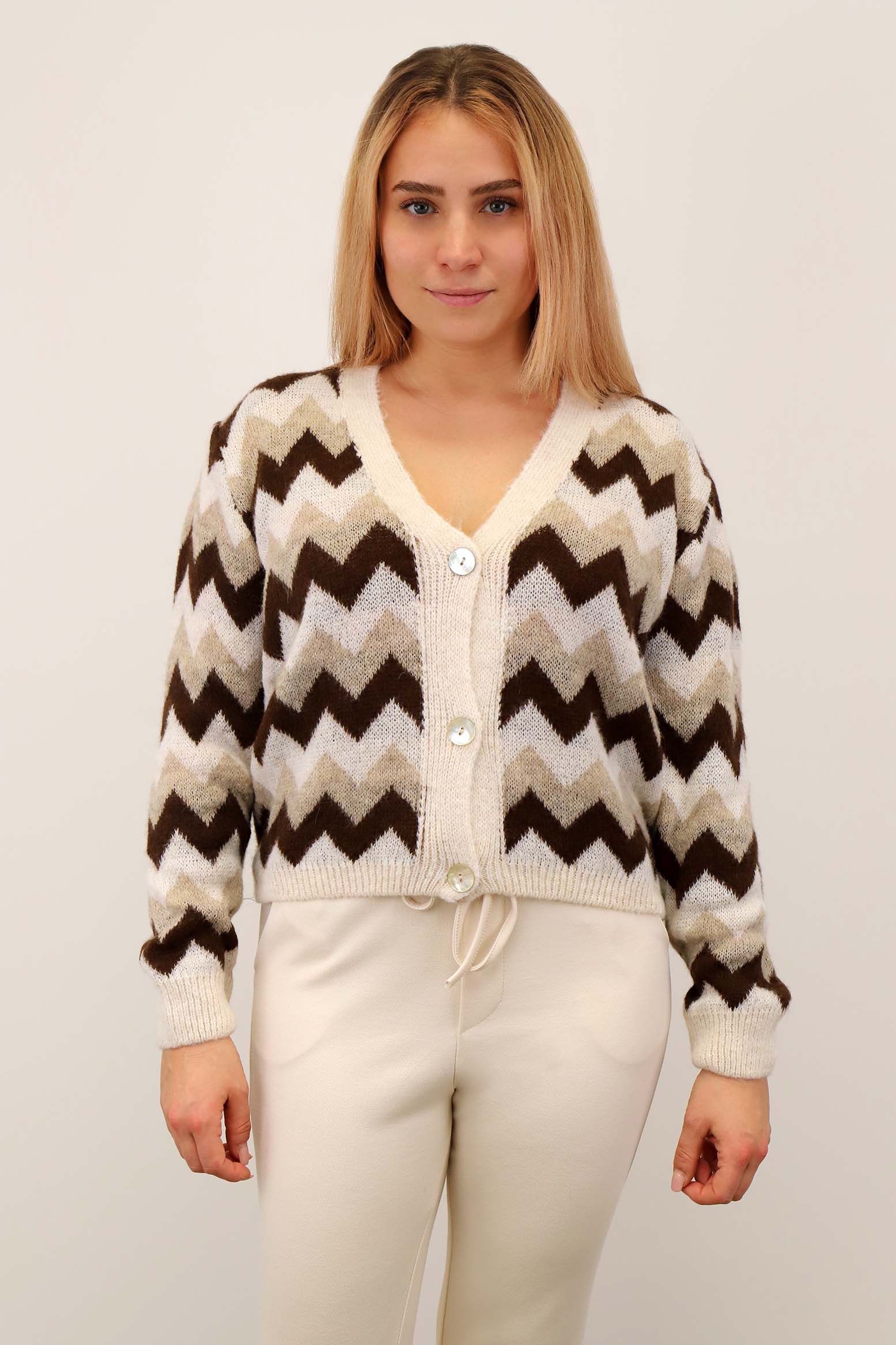 Strickjacke Muster - Beige/Braun