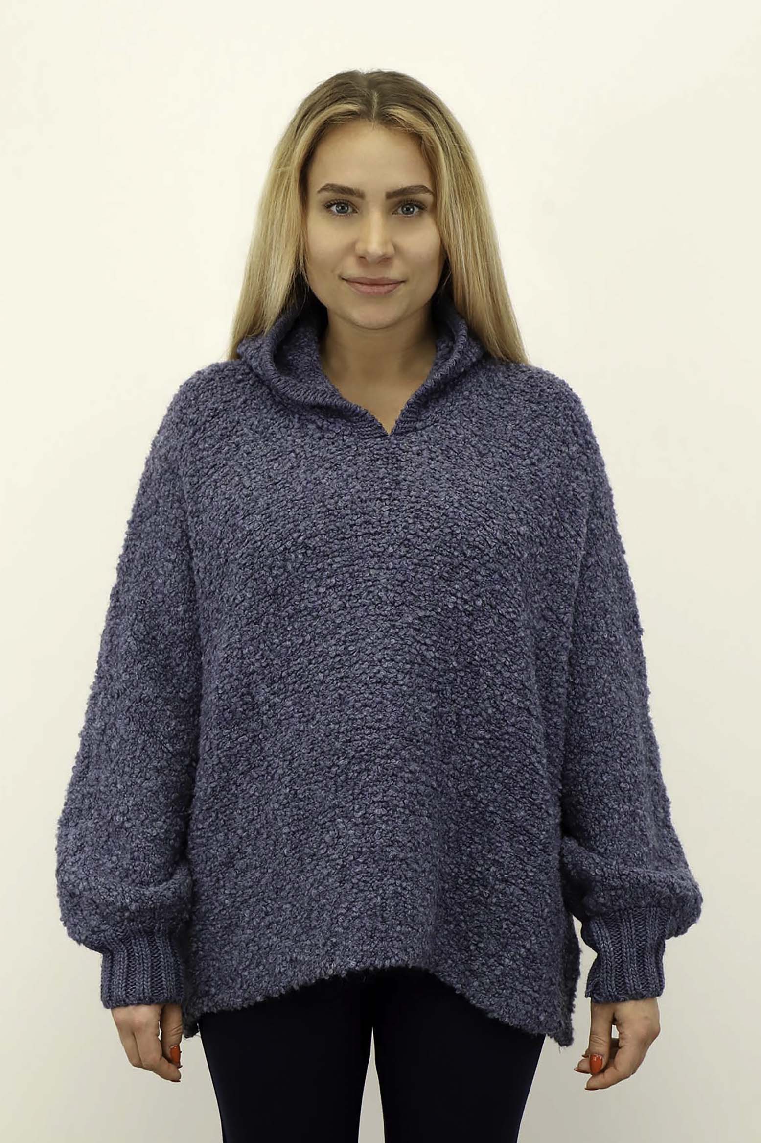 Pullover "Bouclee mit Kapuze" - Blau