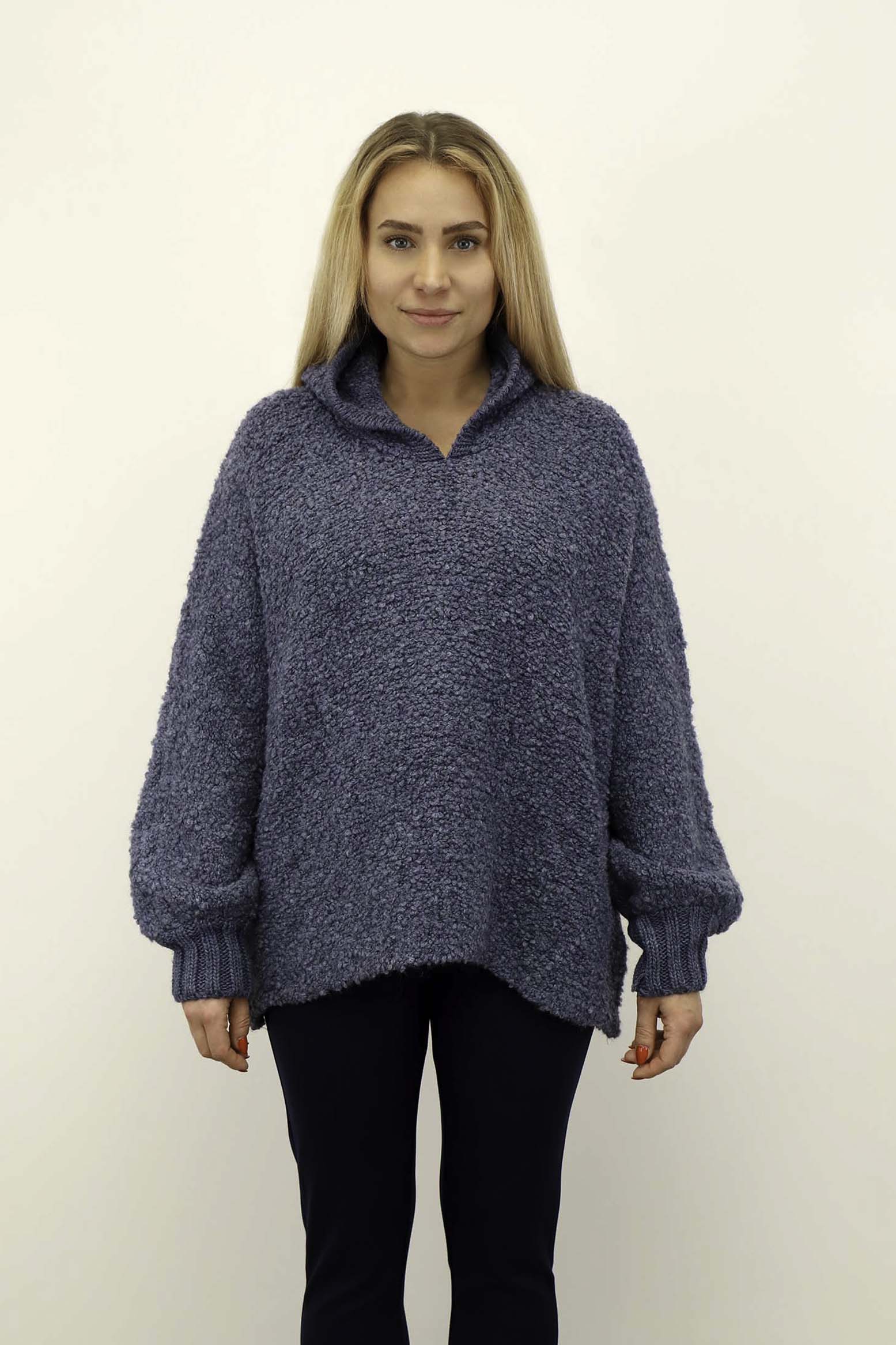 Pullover "Bouclee mit Kapuze" - Blau