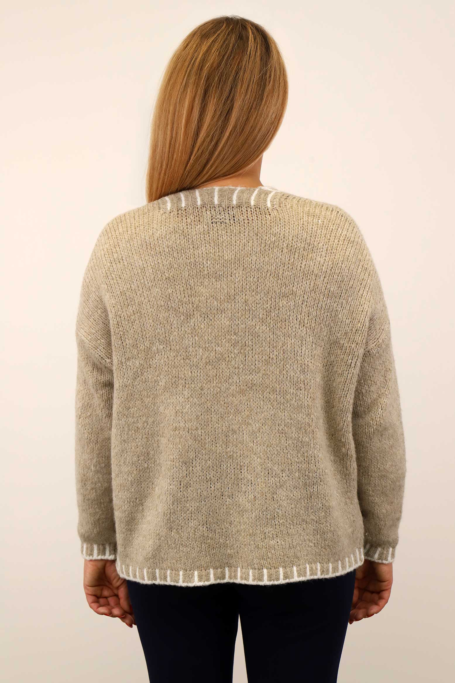 Strickjacke mit Kontrast-Rand - Beige