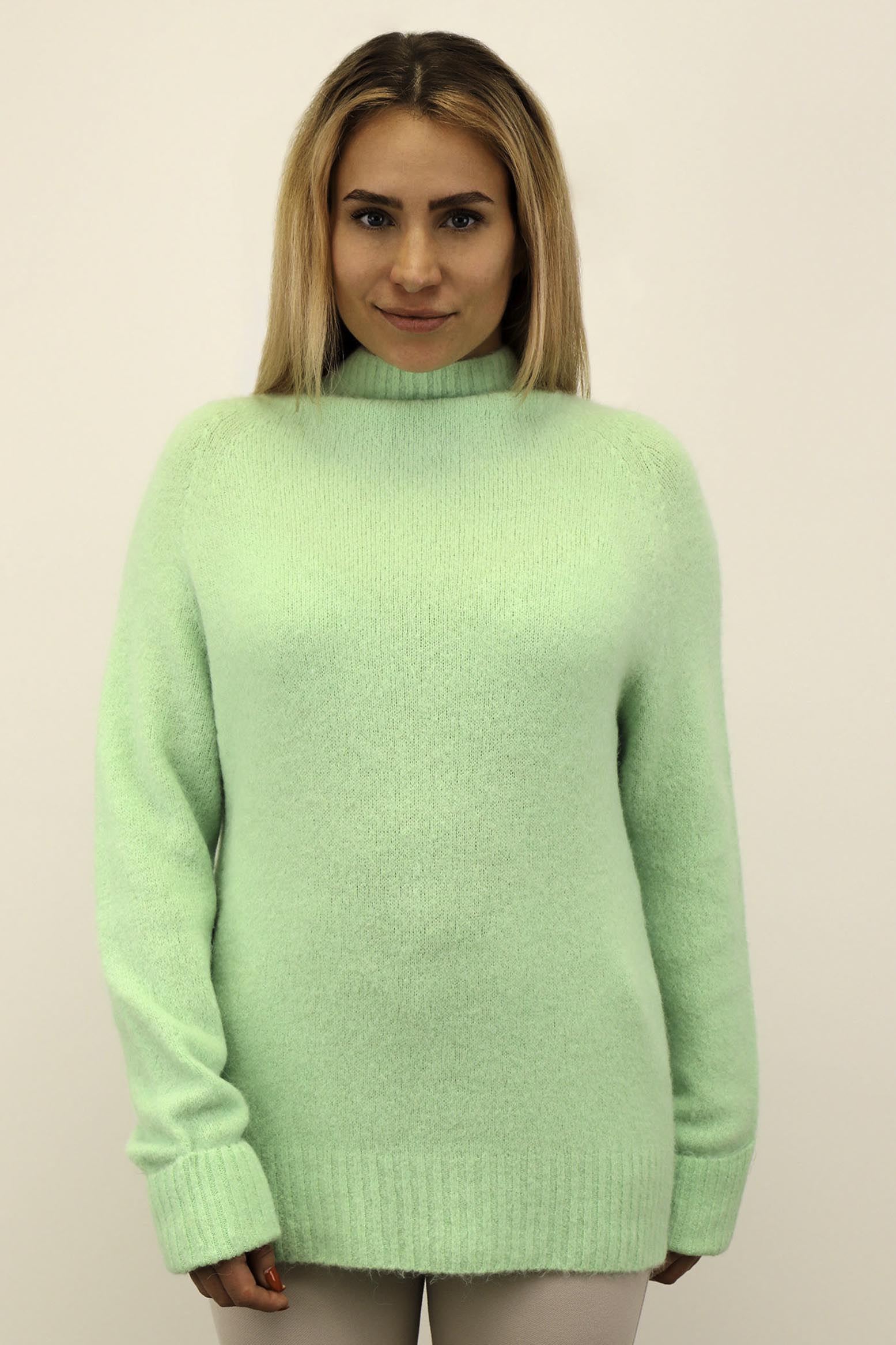 Strickpullover aus Alpaka und Wolle "Design" - Hellgrün