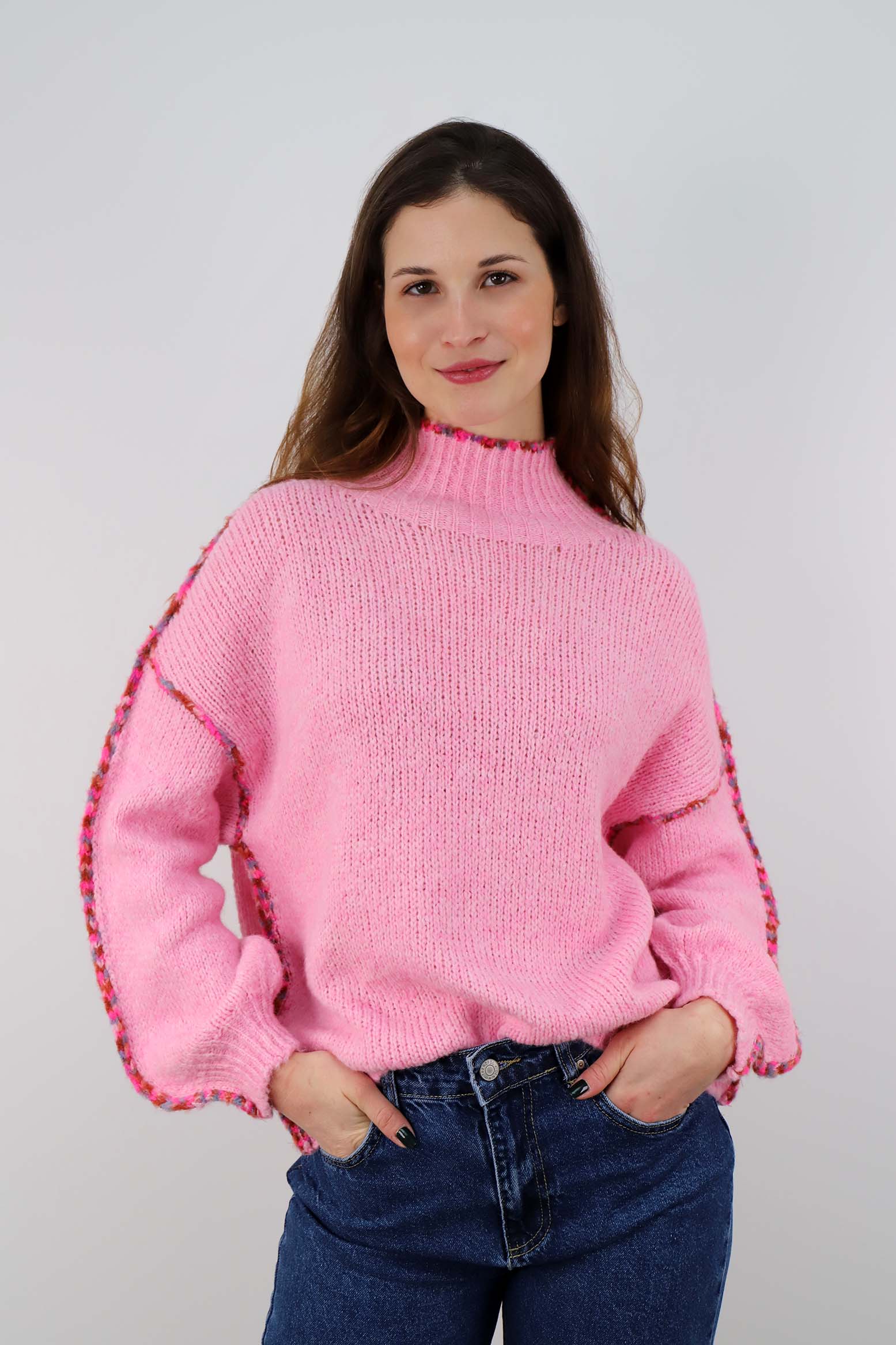 Pullover mit bunter Naht - Rosa