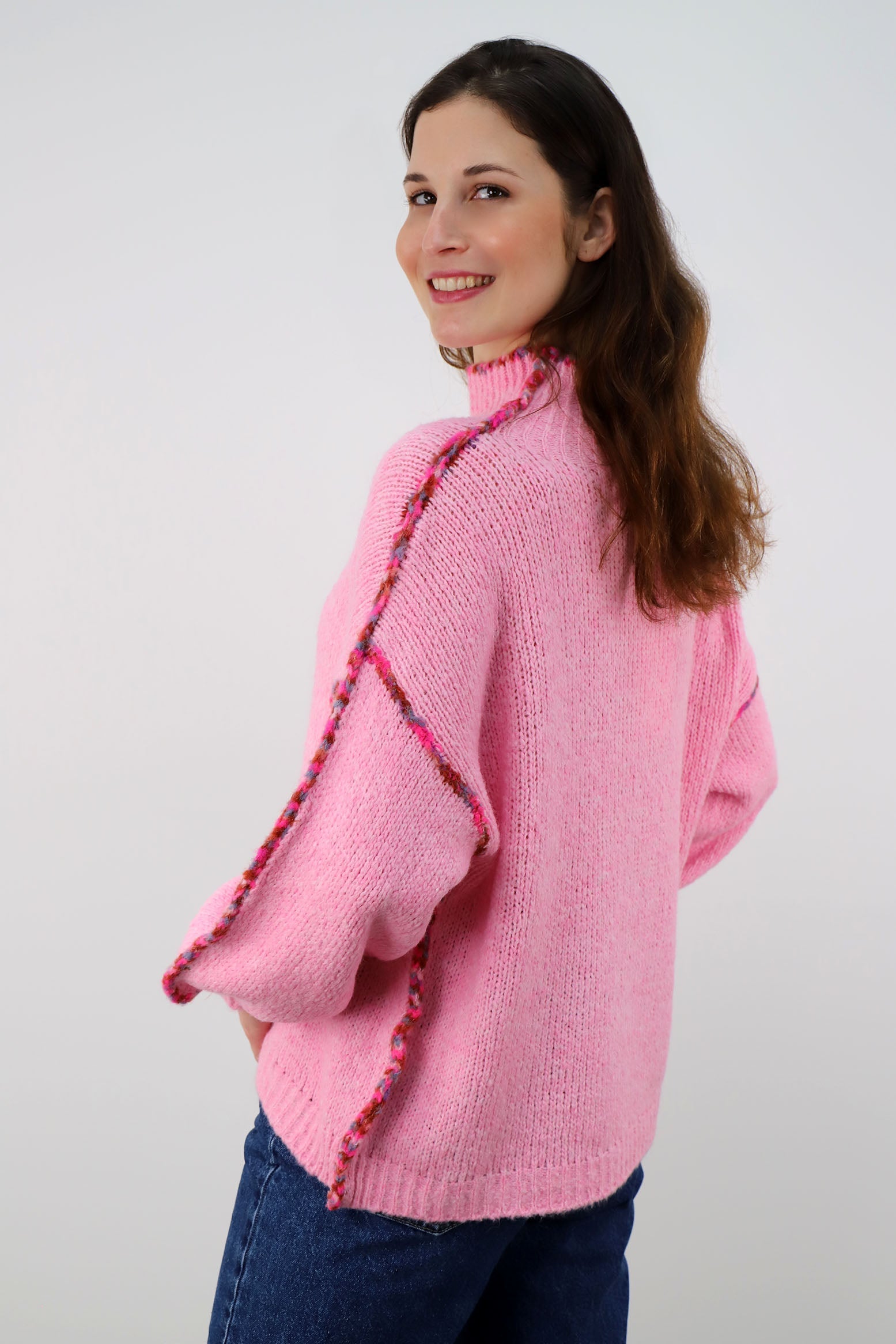 Pullover mit bunter Naht - Rosa