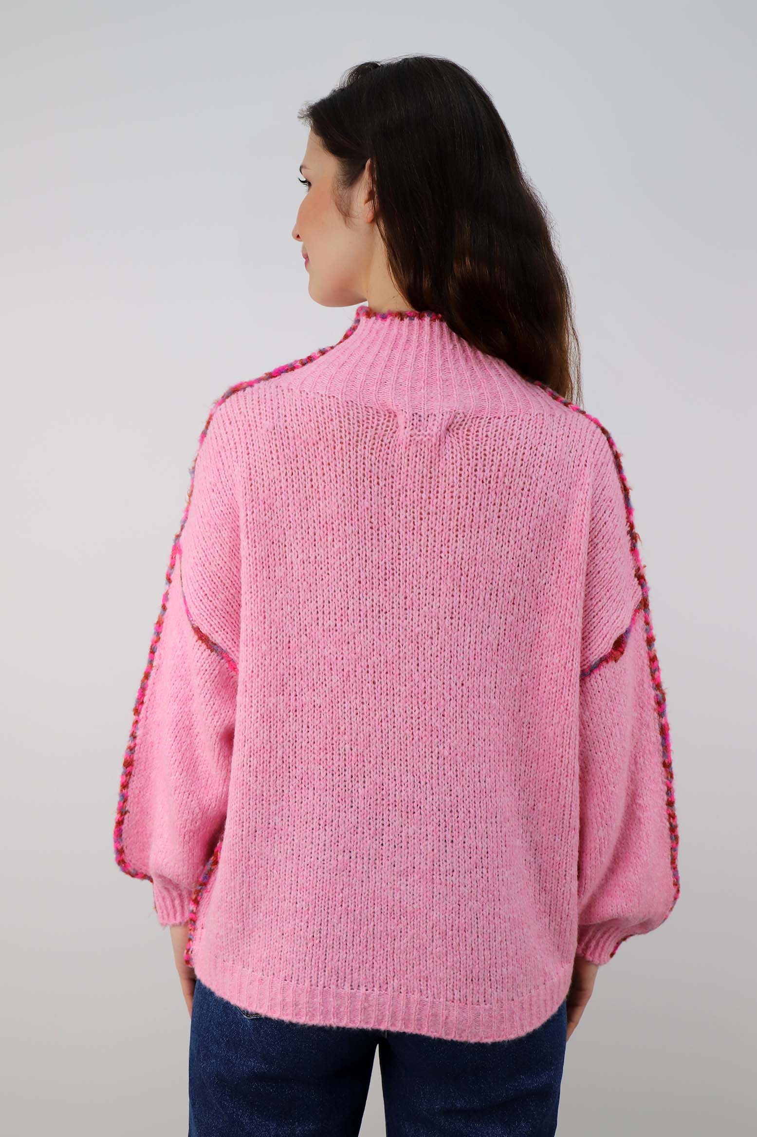 Pullover mit bunter Naht - Rosa